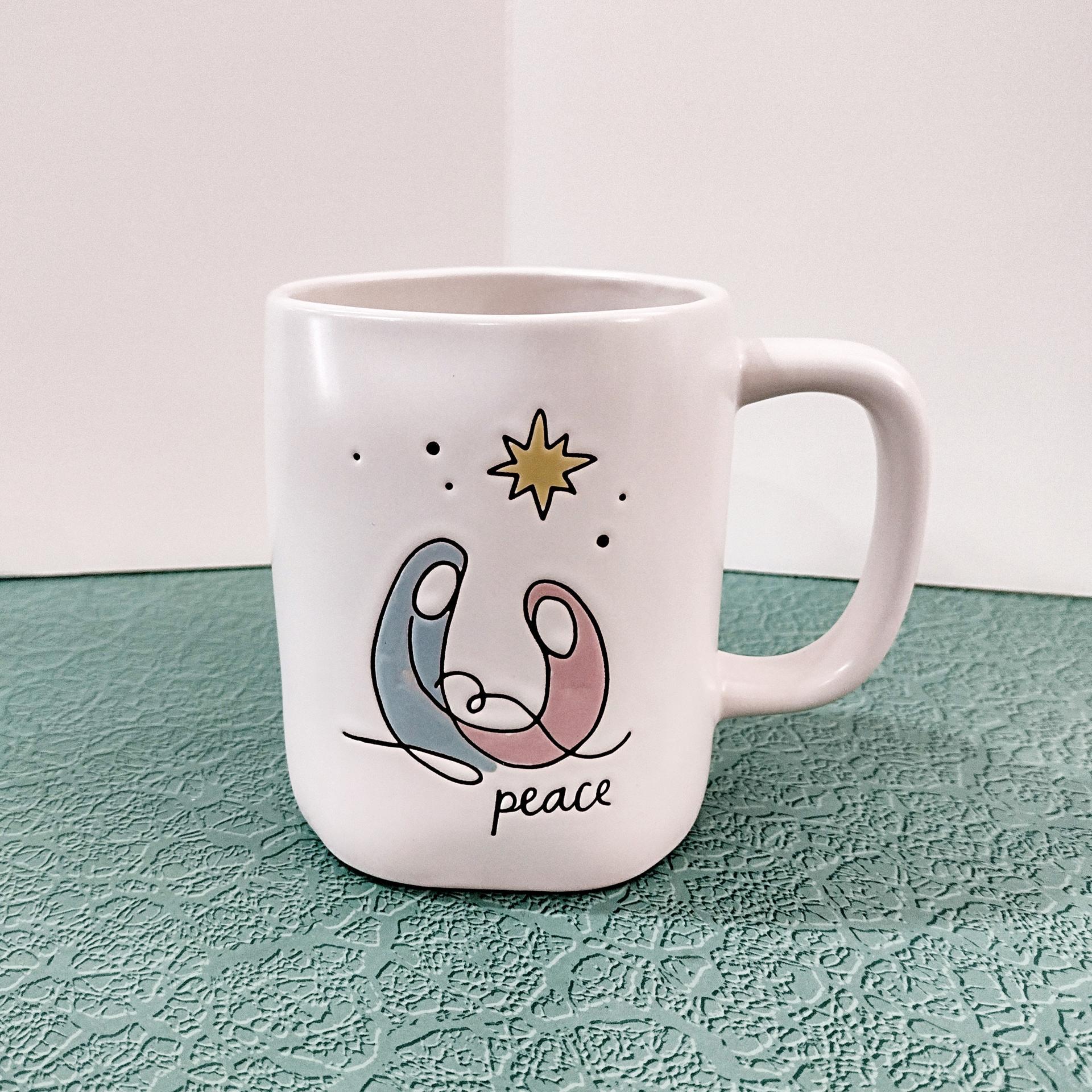 Vintage Rae Dunn Peace Nativity Scene Oversized Coffee Tea Mug, Holiday Christmas Mug