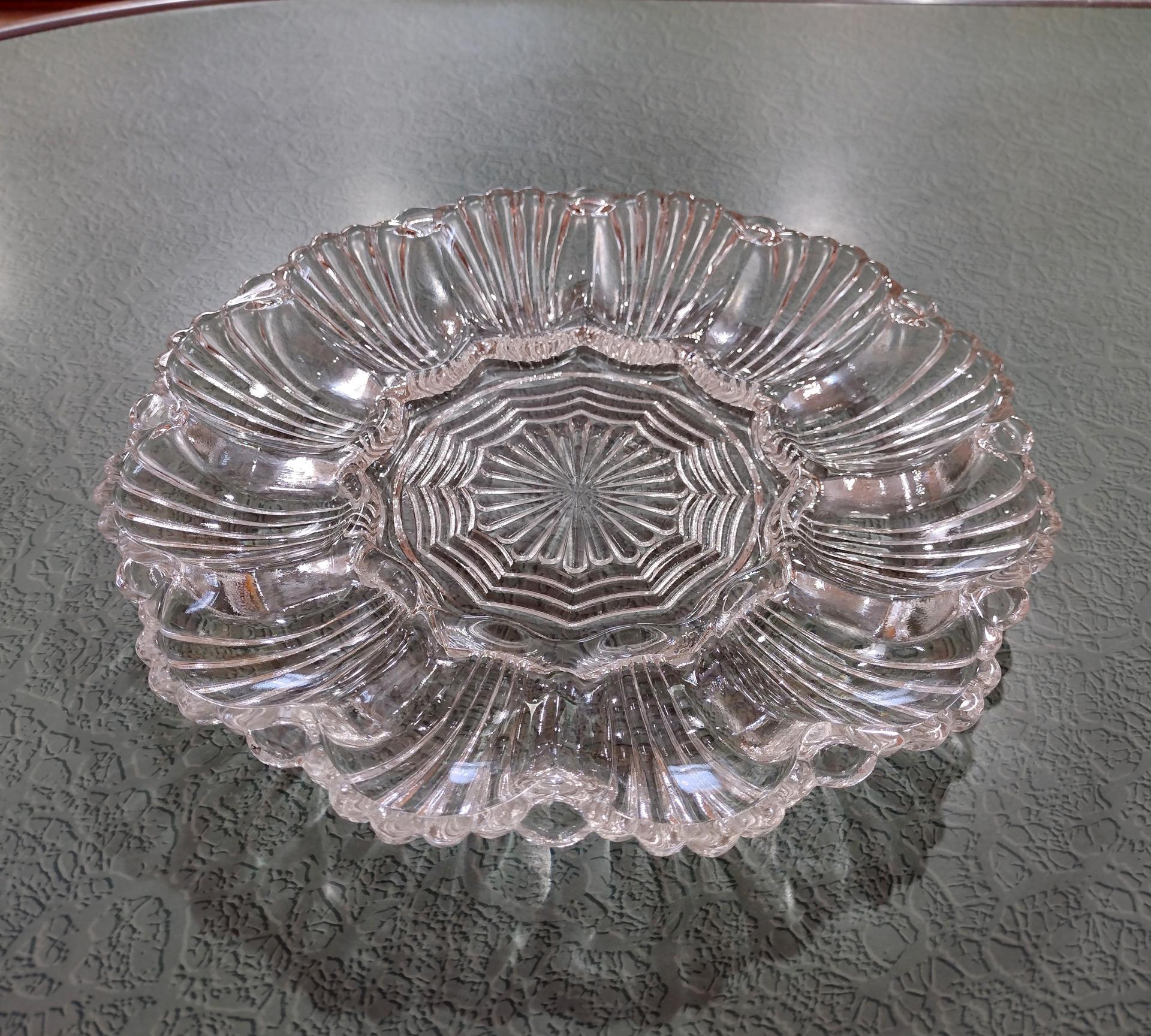 Vintage Anchor Hocking Clear Glass Deviled Egg Plate #896, EAPG Glass Dish, Oyster Plate