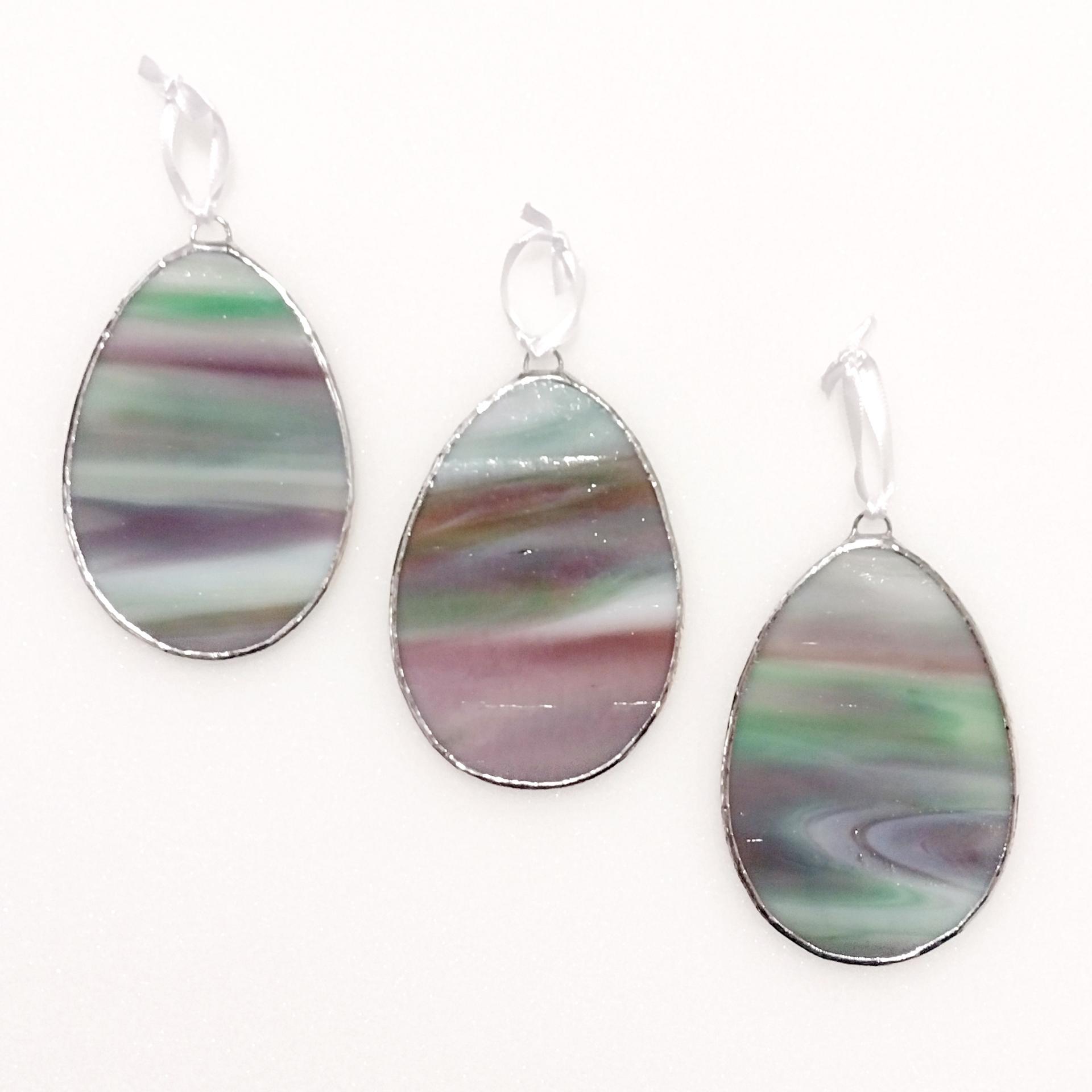 Stained Glass Easter Egg Suncatchers, Set of Three, Green and Pink Pastel Glass Easter Egg Decoration