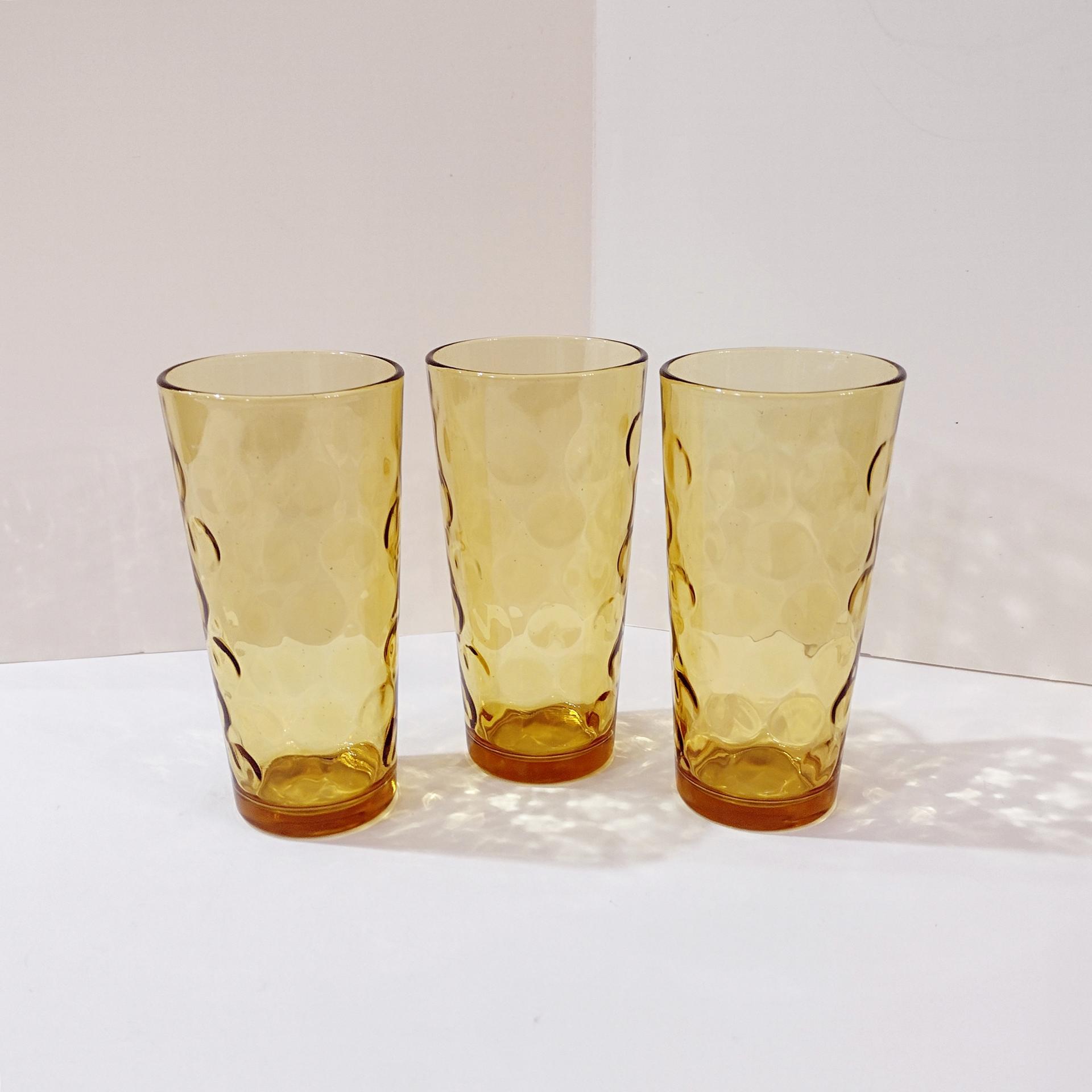Vintage Hazel Atlas Eldorado Gold Flat Tumblers, Set of 3, MCM Retro Amber Drinking Glasses