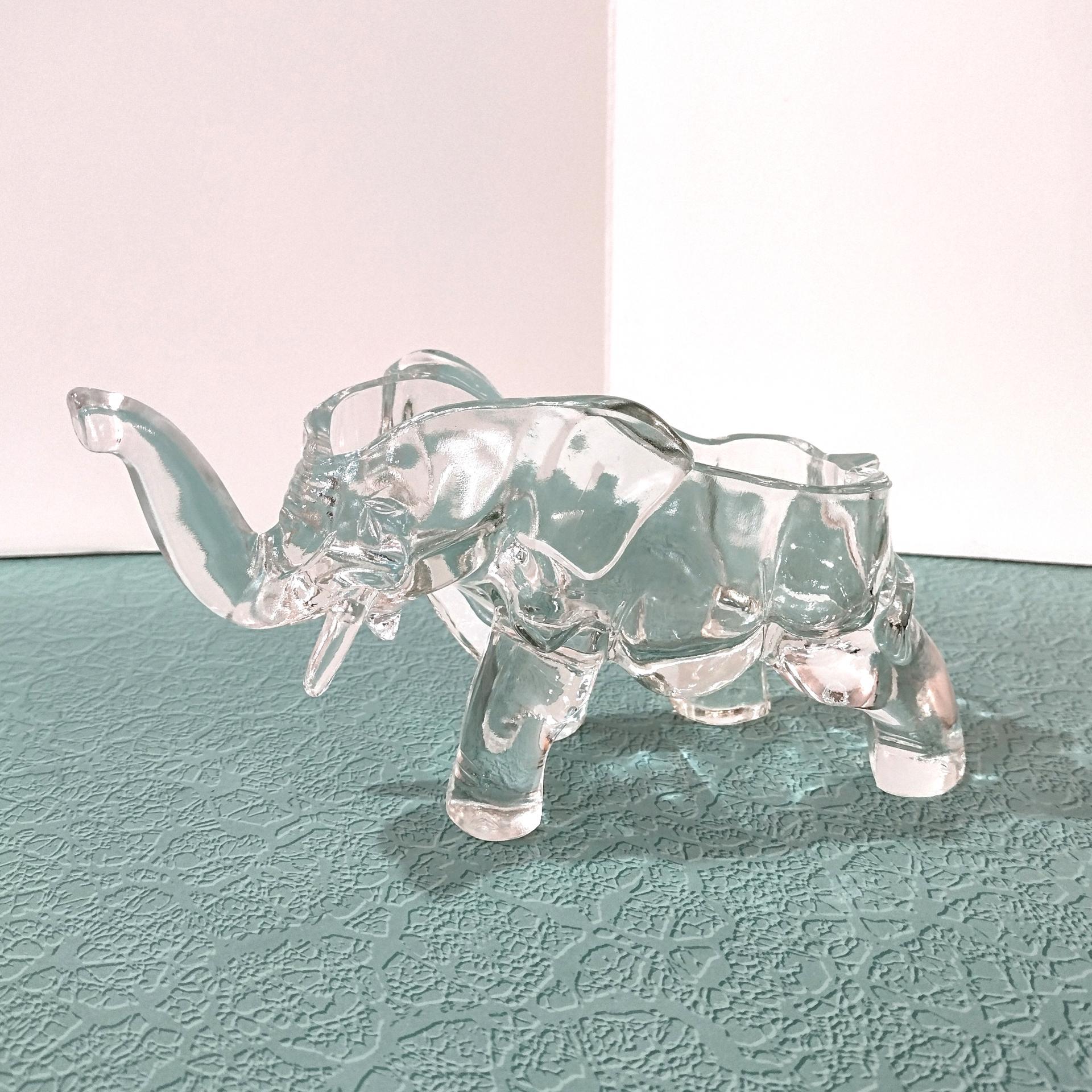 Vintage Indiana Clear Glass Elephant Figural Candy Dish, Elephant Trinket Jewelry Dish