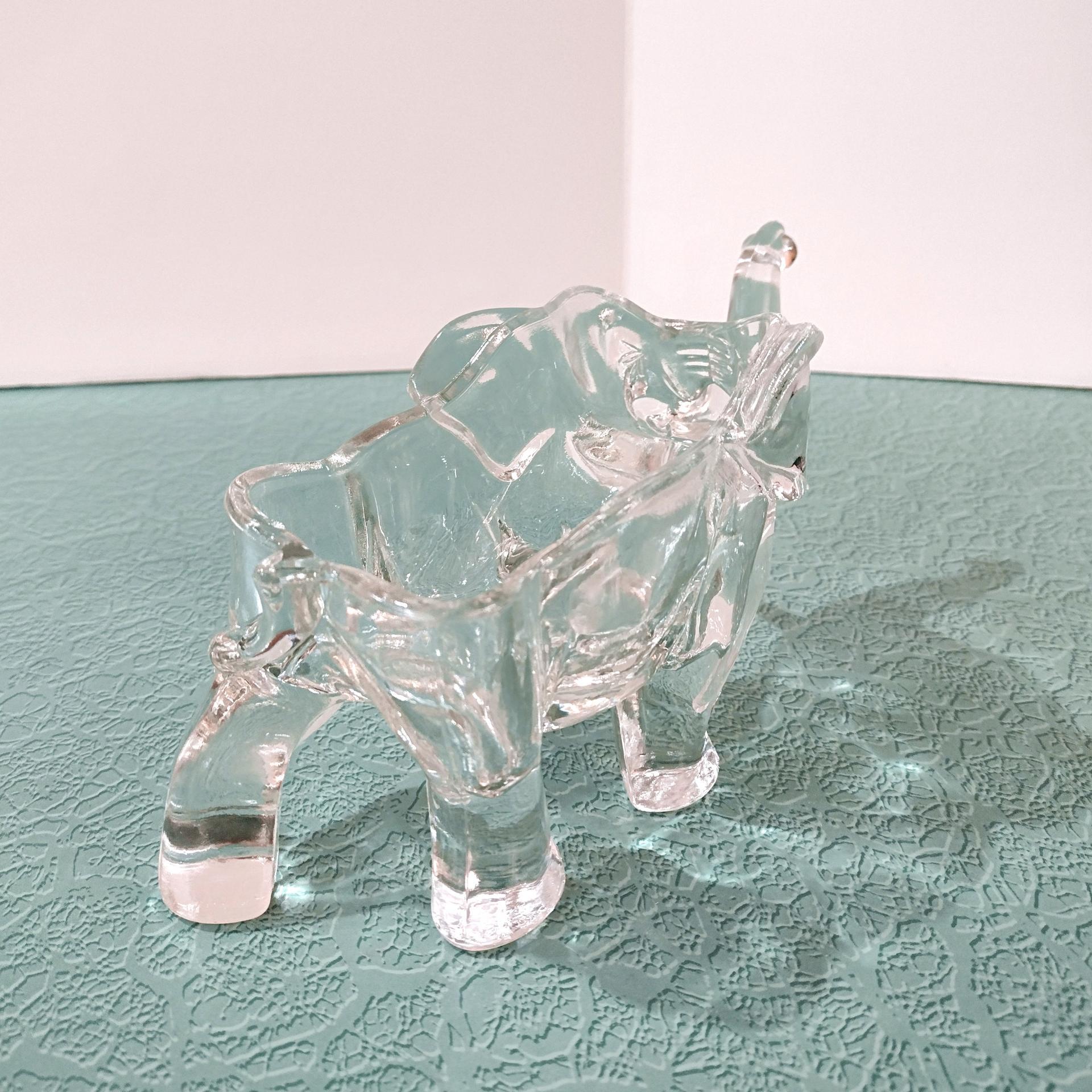 Vintage Indiana Clear Glass Elephant Figural Candy Dish, Elephant Trinket Jewelry Dish