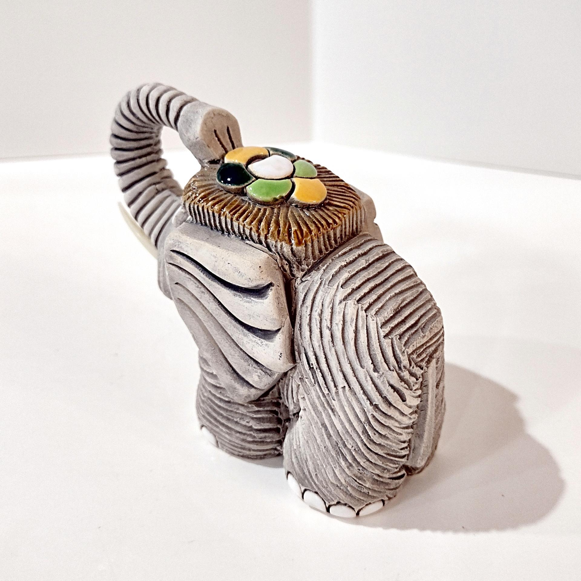 Vintage Artesania Rinconada Uruguay Sculpted Clay Elephant Figurine, Good Luck Trunk Up Elephant