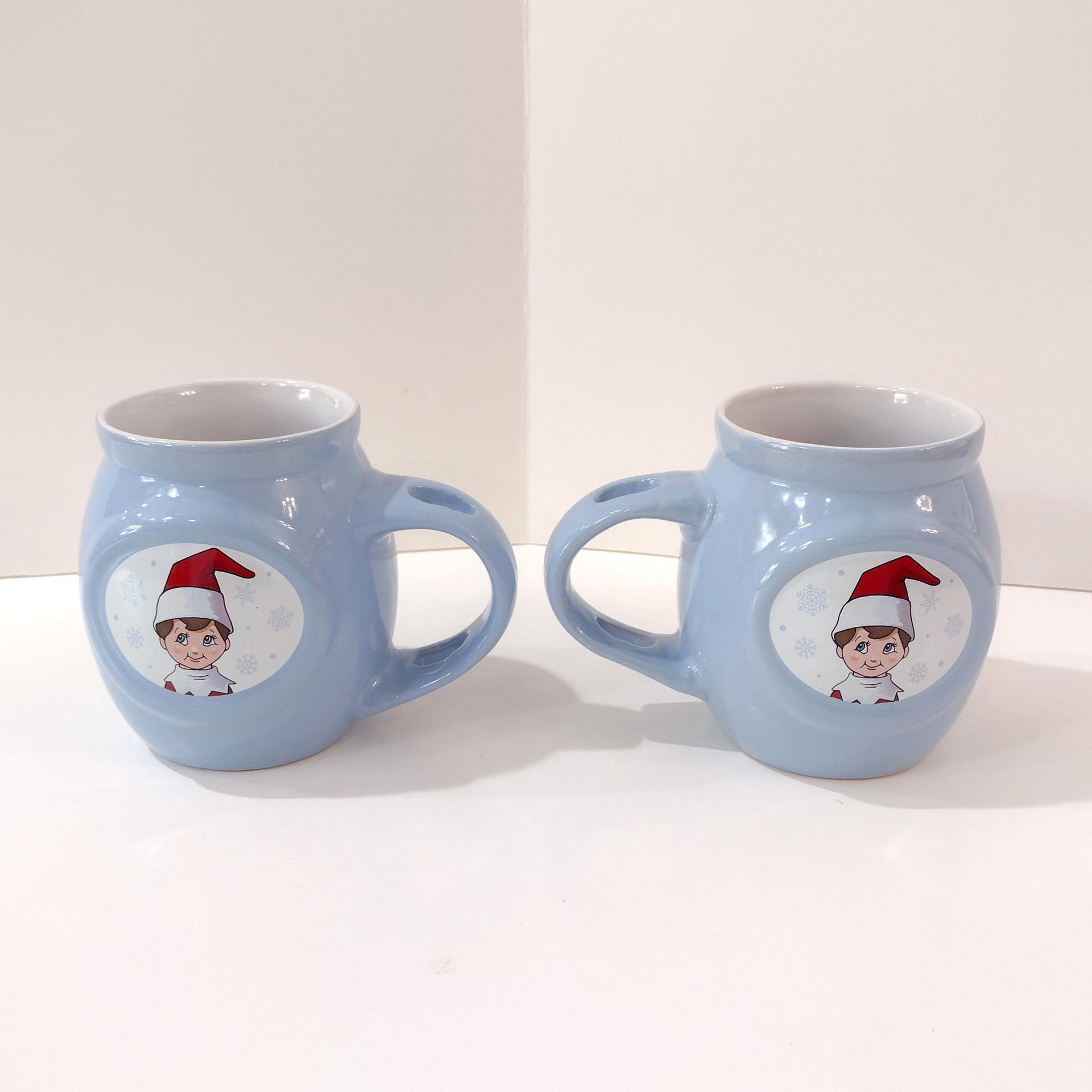 Elf on a Shelf Christmas Coffee Tea Mugs, Set of Two, Hot Chocolate Mugs with Slotted Spoon Holder Handles