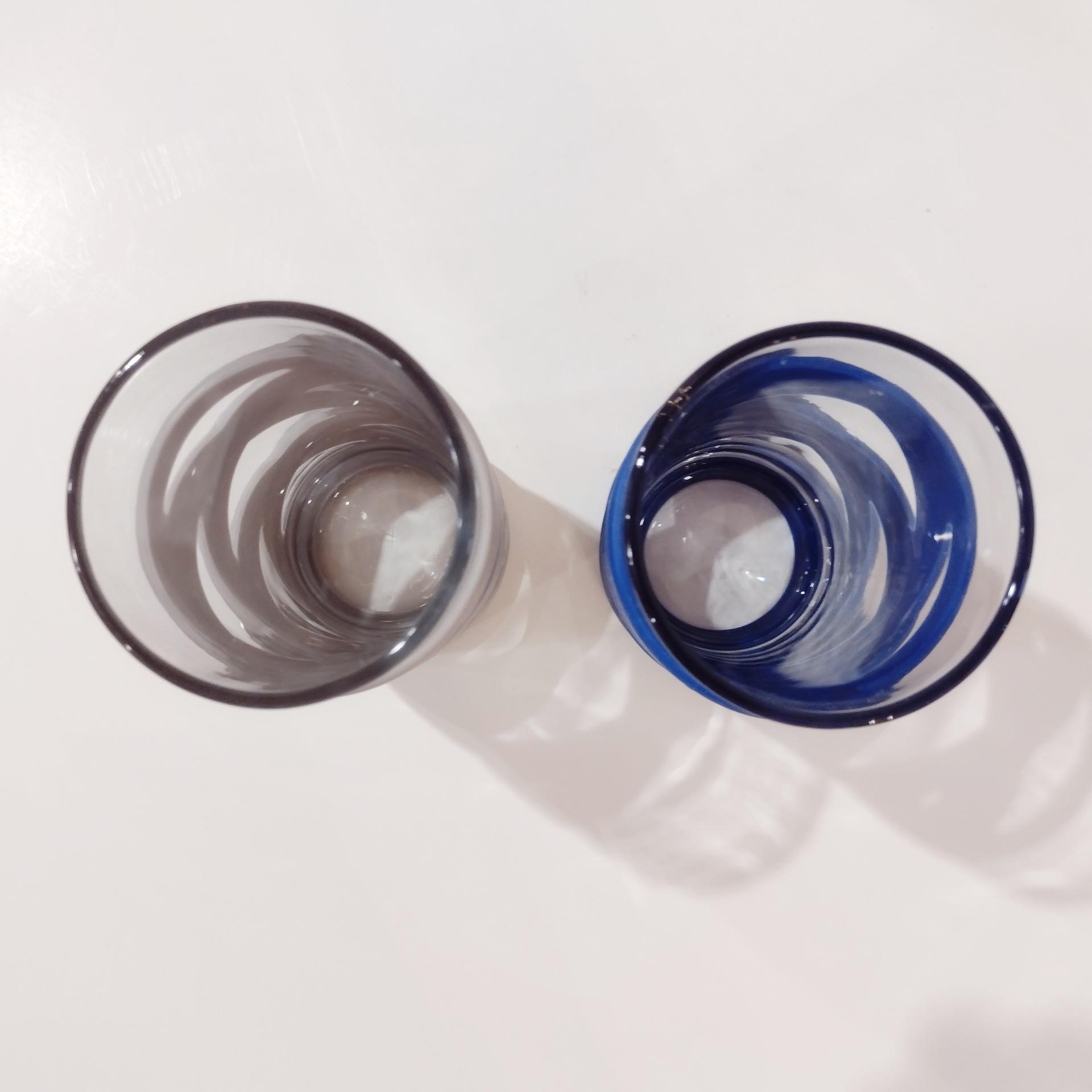 Vintage Ello Tallboy Glasses, Set of Two, Silicone Sleeve Bumper Glasses, Blue and Grey Ello 16 ounce Easy Grip Non-Slip Glasses