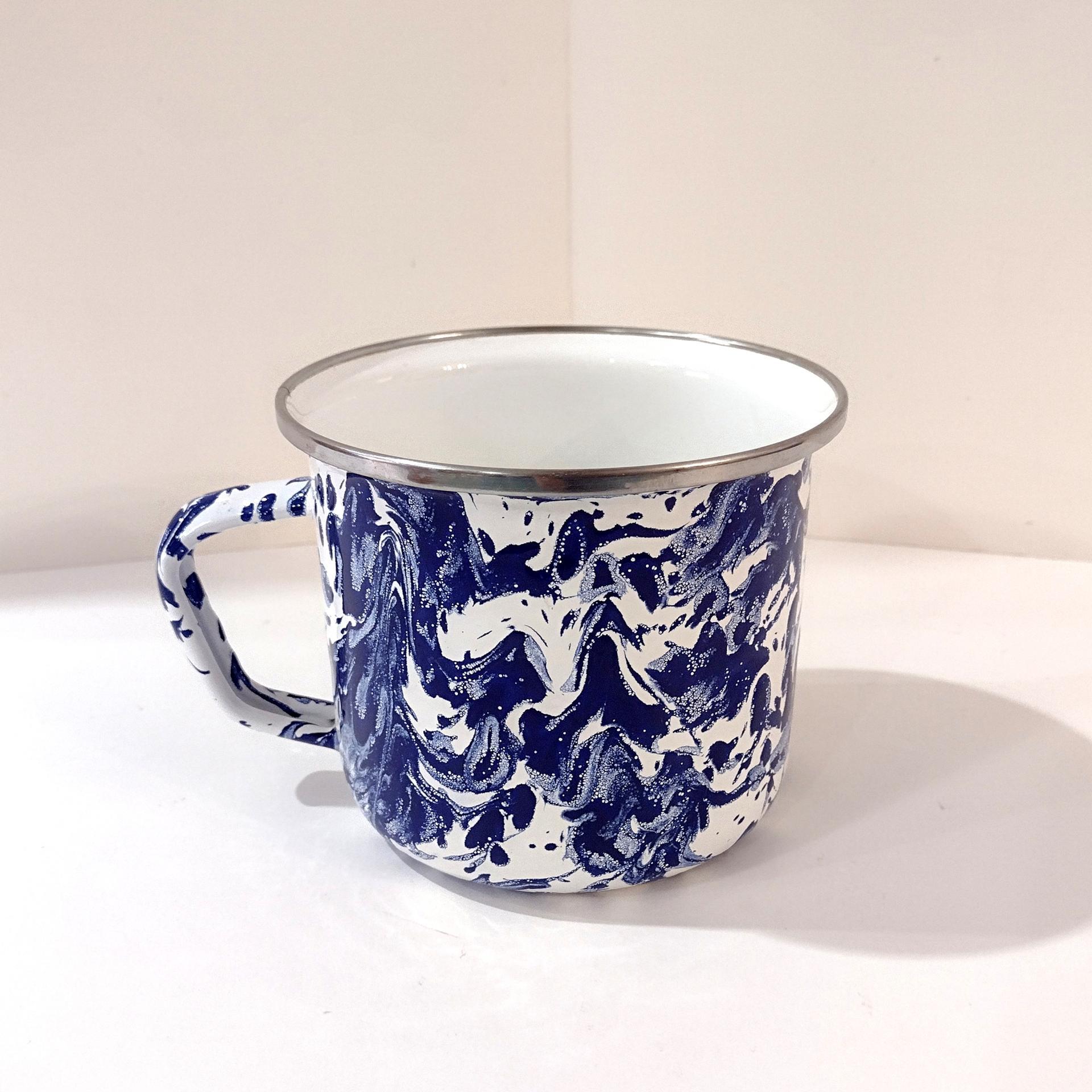 Vintage Blue and White Spatterware Enamel Mug, Large Oversized Camping Mug, Outdoor Servingware