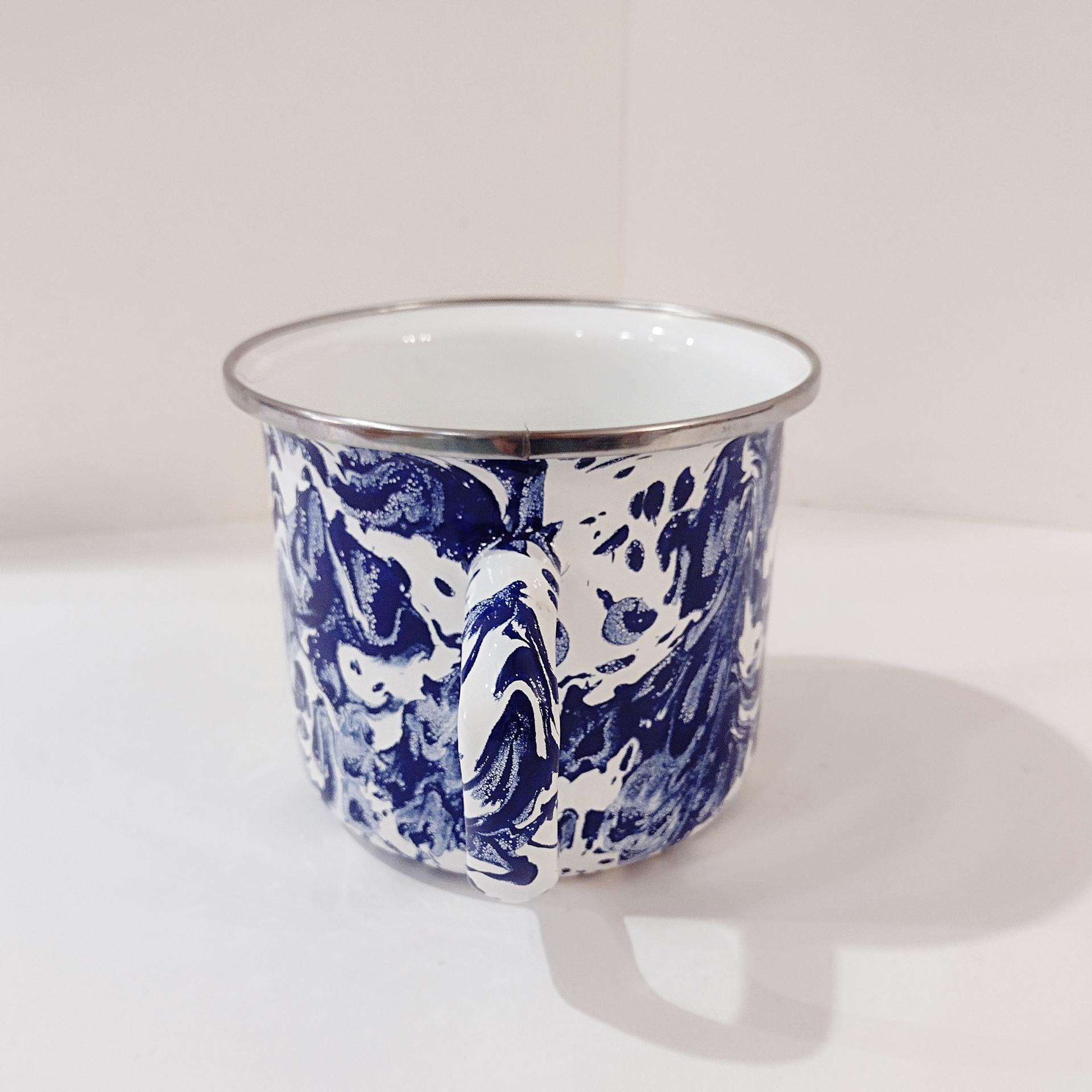 Vintage Blue and White Spatterware Enamel Mug, Large Oversized Camping Mug, Outdoor Servingware