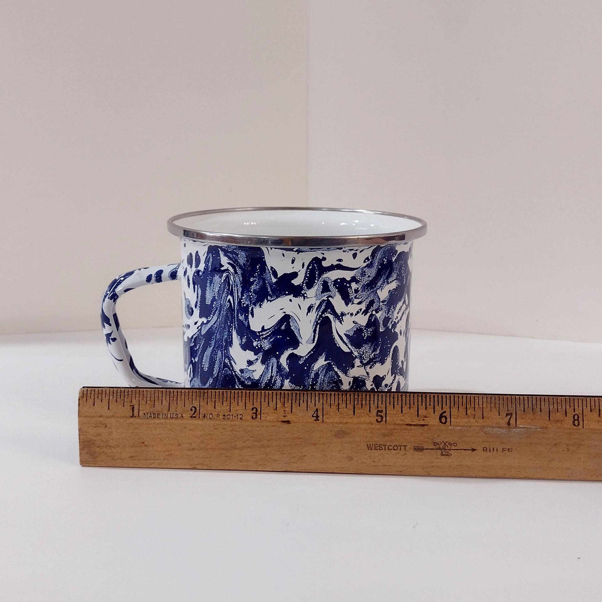 Vintage Blue and White Spatterware Enamel Mug, Large Oversized Camping Mug, Outdoor Servingware