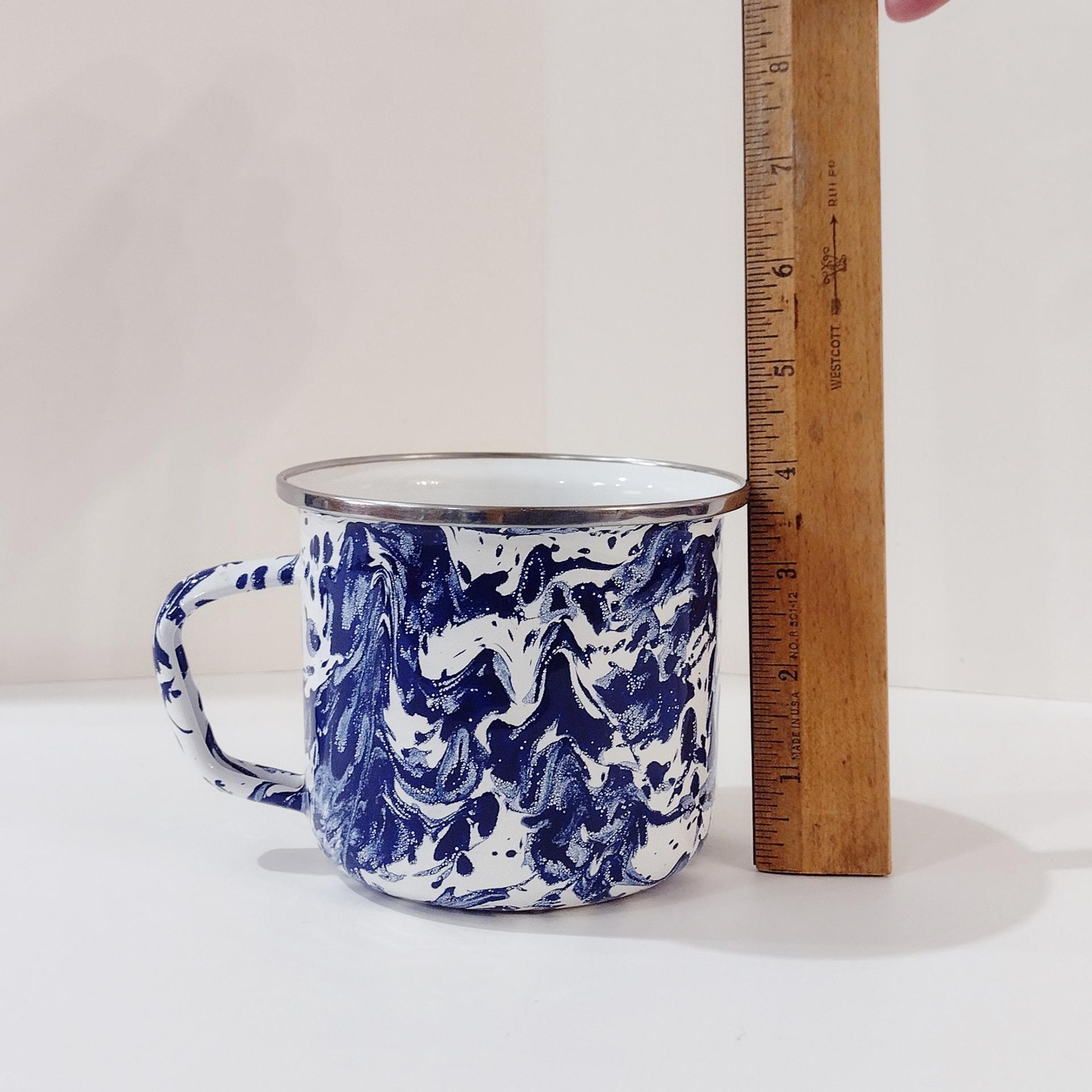 Vintage Blue and White Spatterware Enamel Mug, Large Oversized Camping Mug, Outdoor Servingware