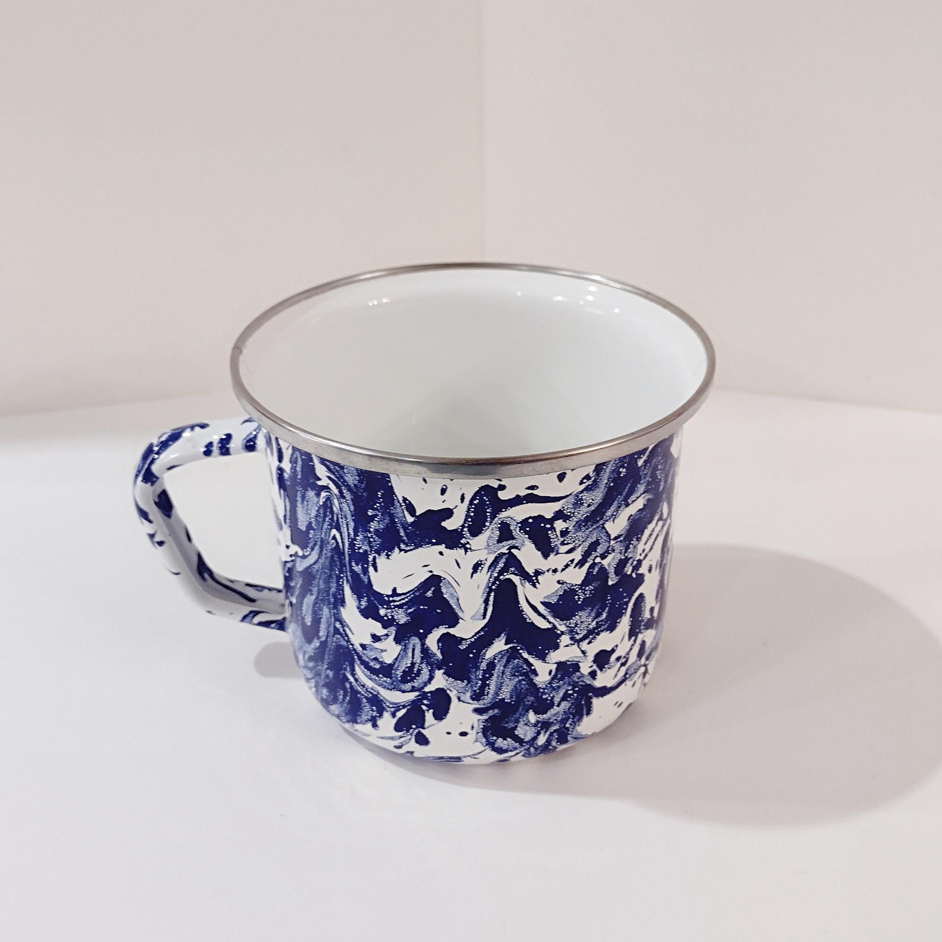 Vintage Blue and White Spatterware Enamel Mug, Large Oversized Camping Mug, Outdoor Servingware