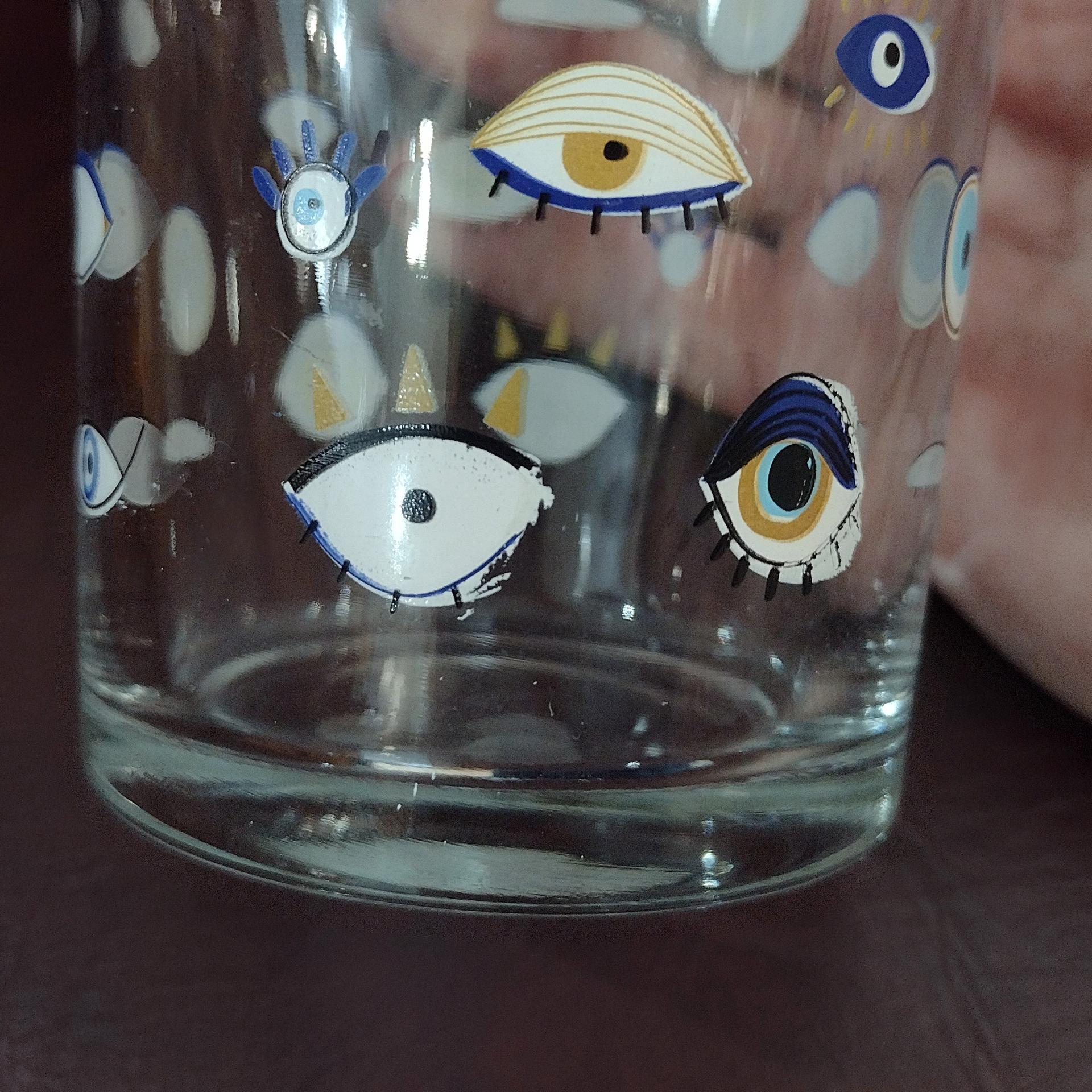 Vintage Anthropologie Rakle Watchful Evil Eye Drinking Glasses, Set of 2, 18 Ounce Eyeball Beer Pint Glasses