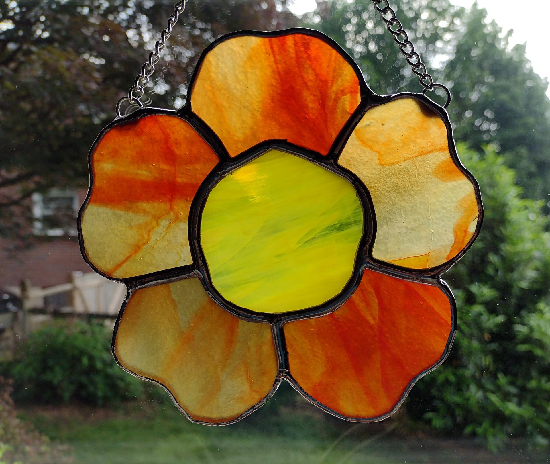 Stained Glass Orange Poppy Flower Suncatcher