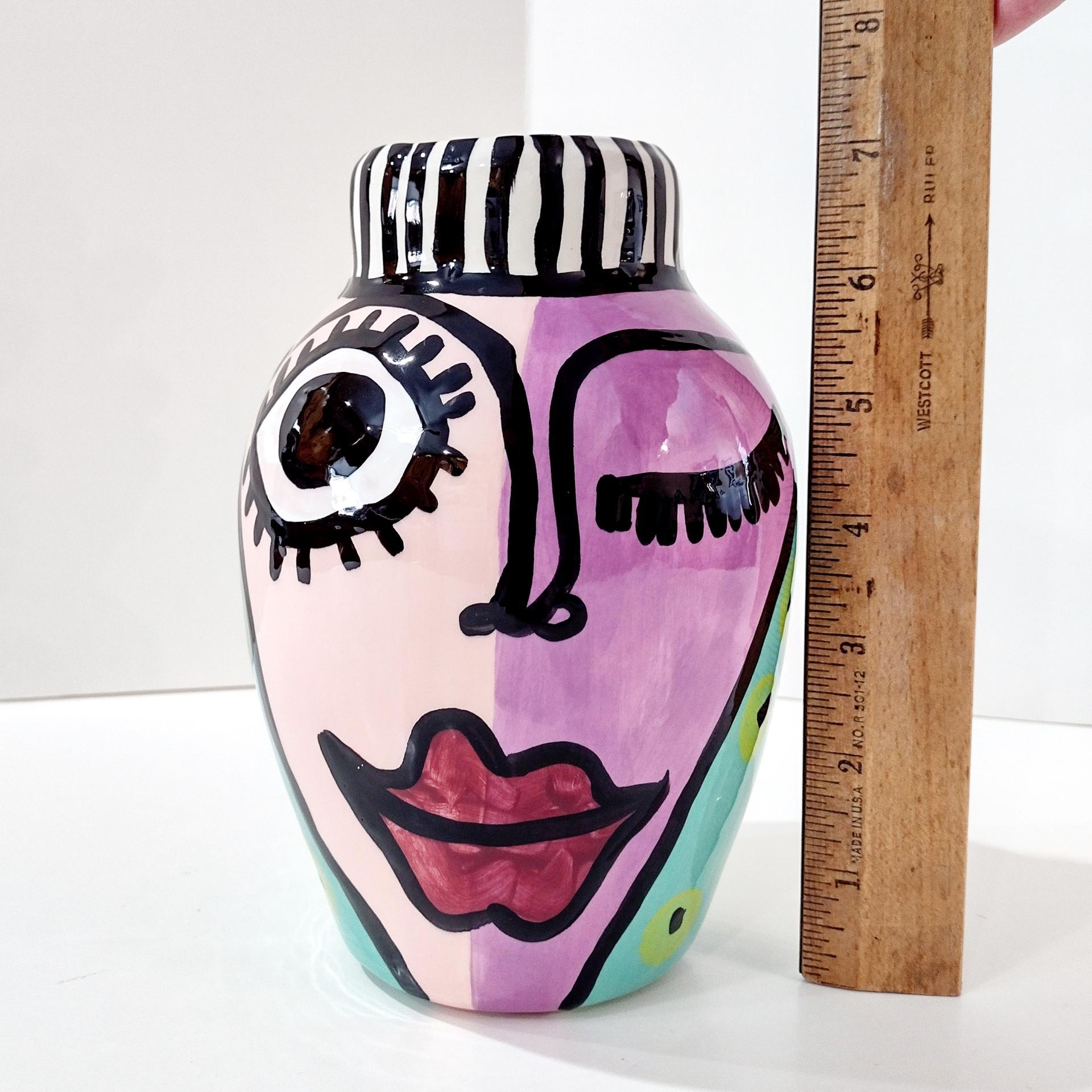 Vintage Jerilynn Babroff Ceramic Pop Art Face Vase, Woman's Face Abstract Pottery