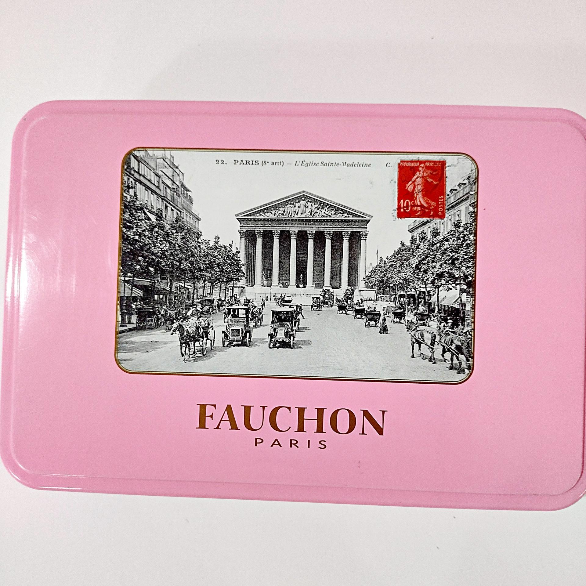 Vintage Fauchon Paris Pink Hinged Lid Storage Tin Box