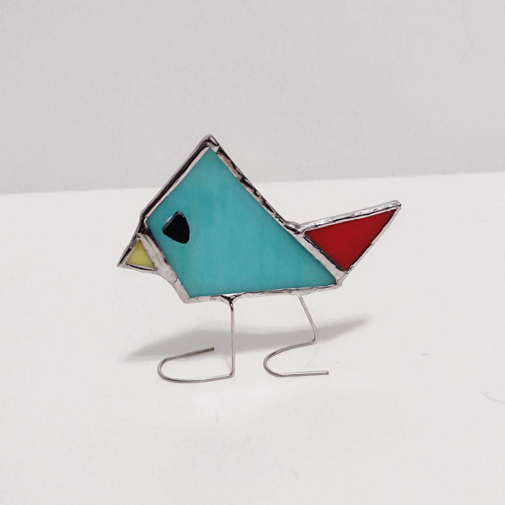 Stained Glass Standing Bird, Funky Turquoise Blue Bird Glass Suncatcher