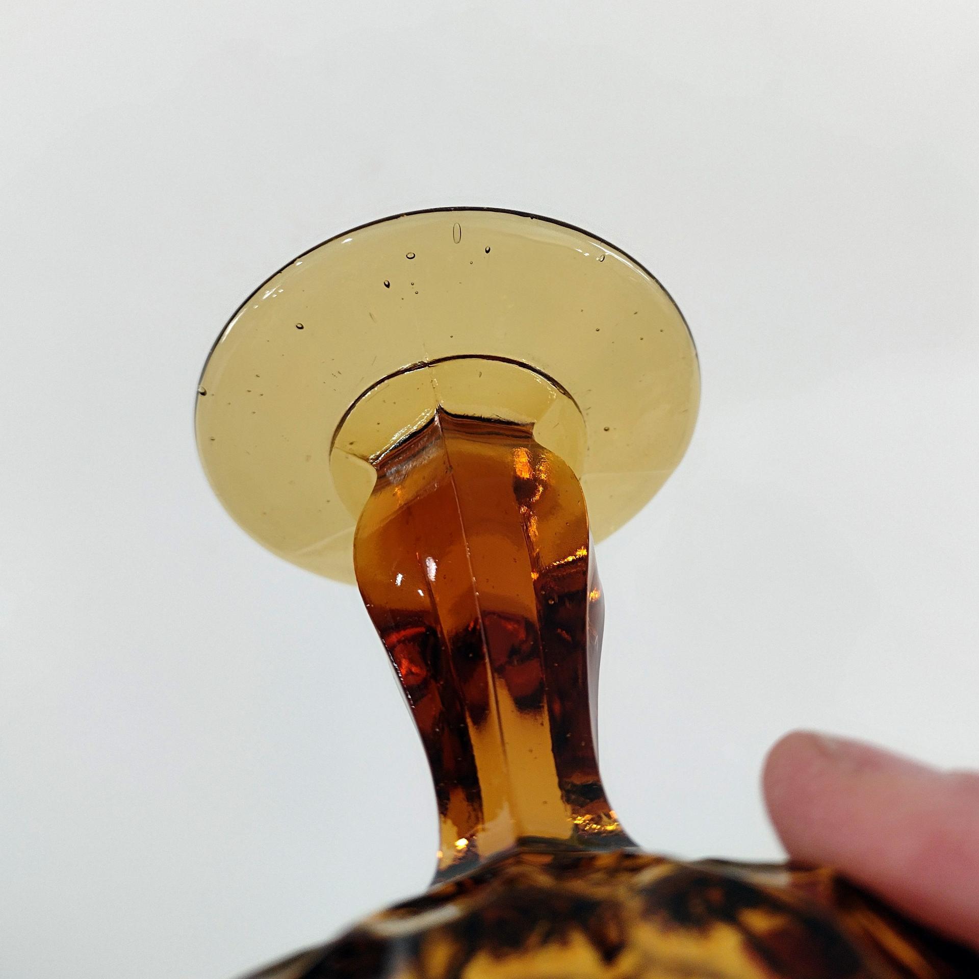 Vintage Fenton Amber Thumbprint Crimped Edge Glass Compote