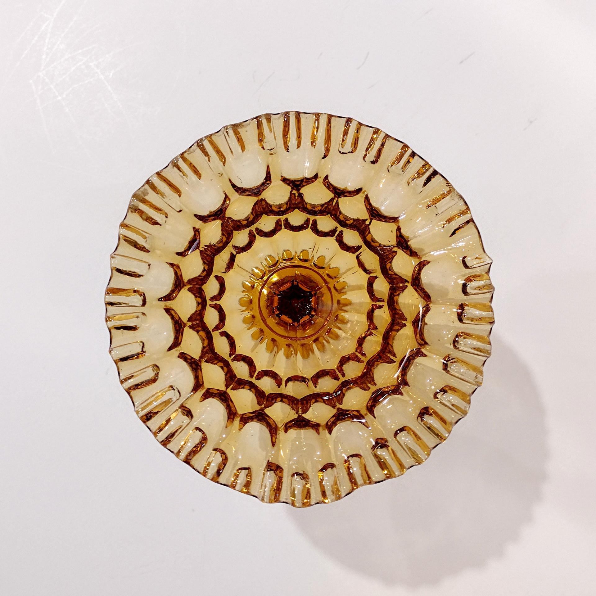 Vintage Fenton Amber Thumbprint Crimped Edge Glass Compote
