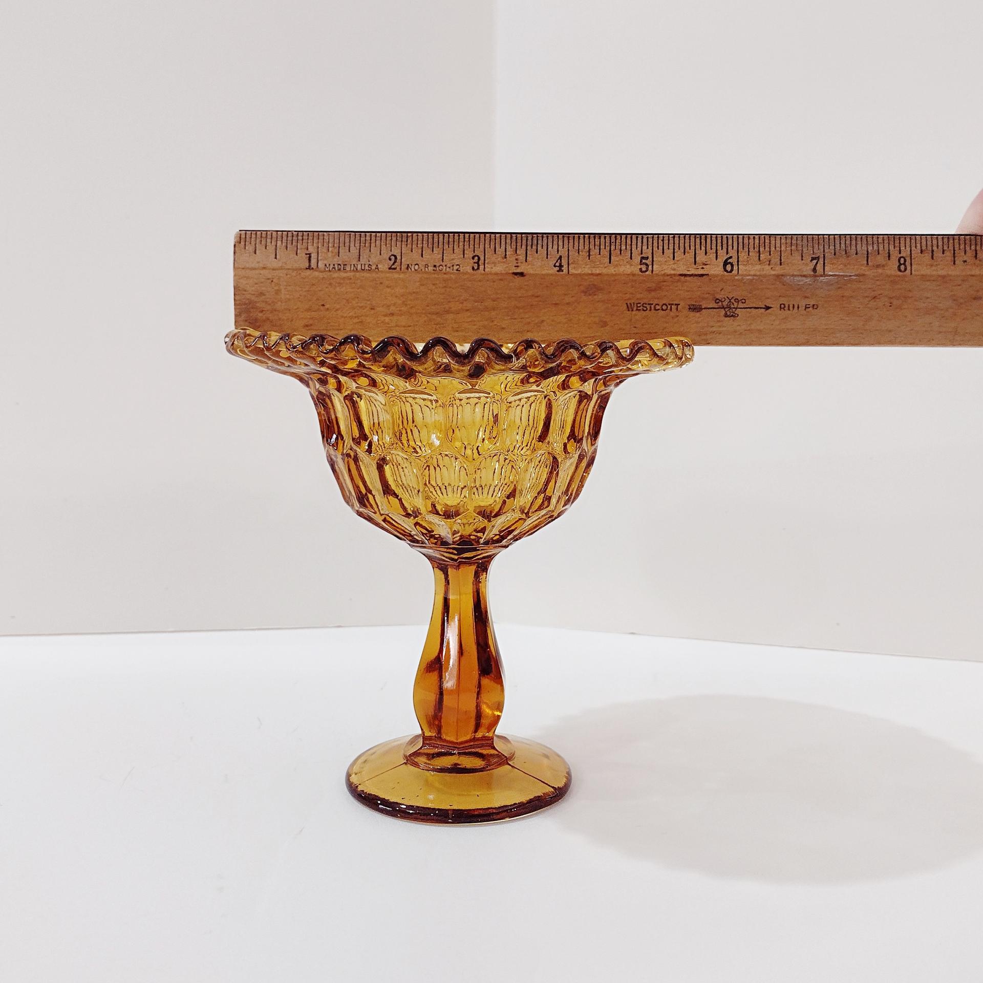 Vintage Fenton Amber Thumbprint Crimped Edge Glass Compote