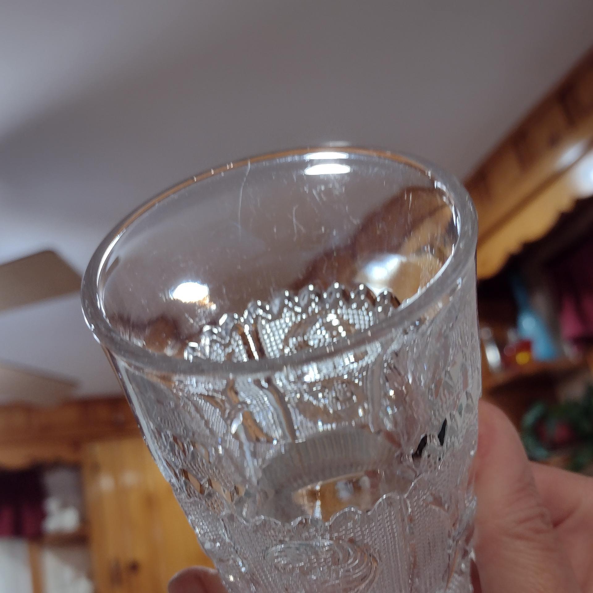 Vintage Westmoreland Princess Feather Clear 9 Ounce Flat Tumblers, Set of Three, EAPG Drinking Glasses, Manganese Glass, UV Reactive Glass