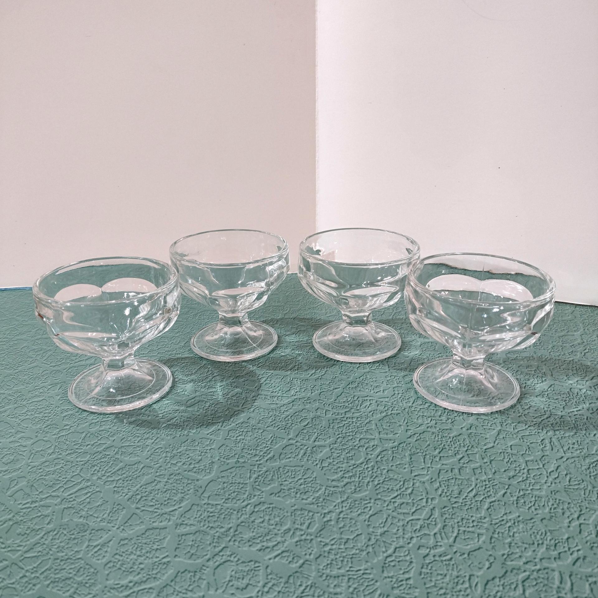 Vintage Federal Glass Footed Dessert Coupes, Set of 4, Pressed Glass Ice Cream Bowls Dishes, FEG15 Pattern
