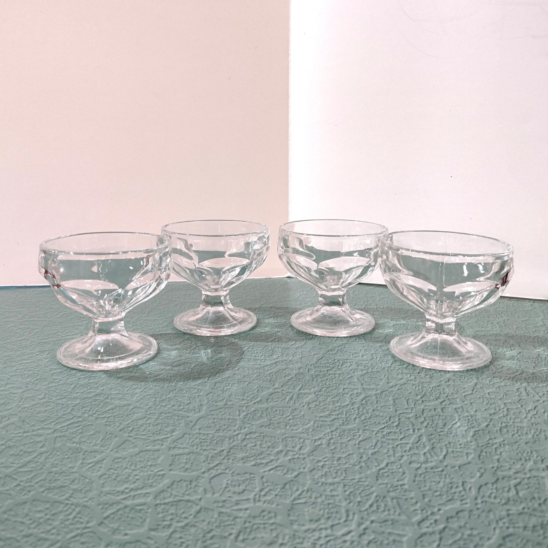 Vintage Federal Glass Footed Dessert Coupes, Set of 4, Pressed Glass Ice Cream Bowls Dishes, FEG15 Pattern
