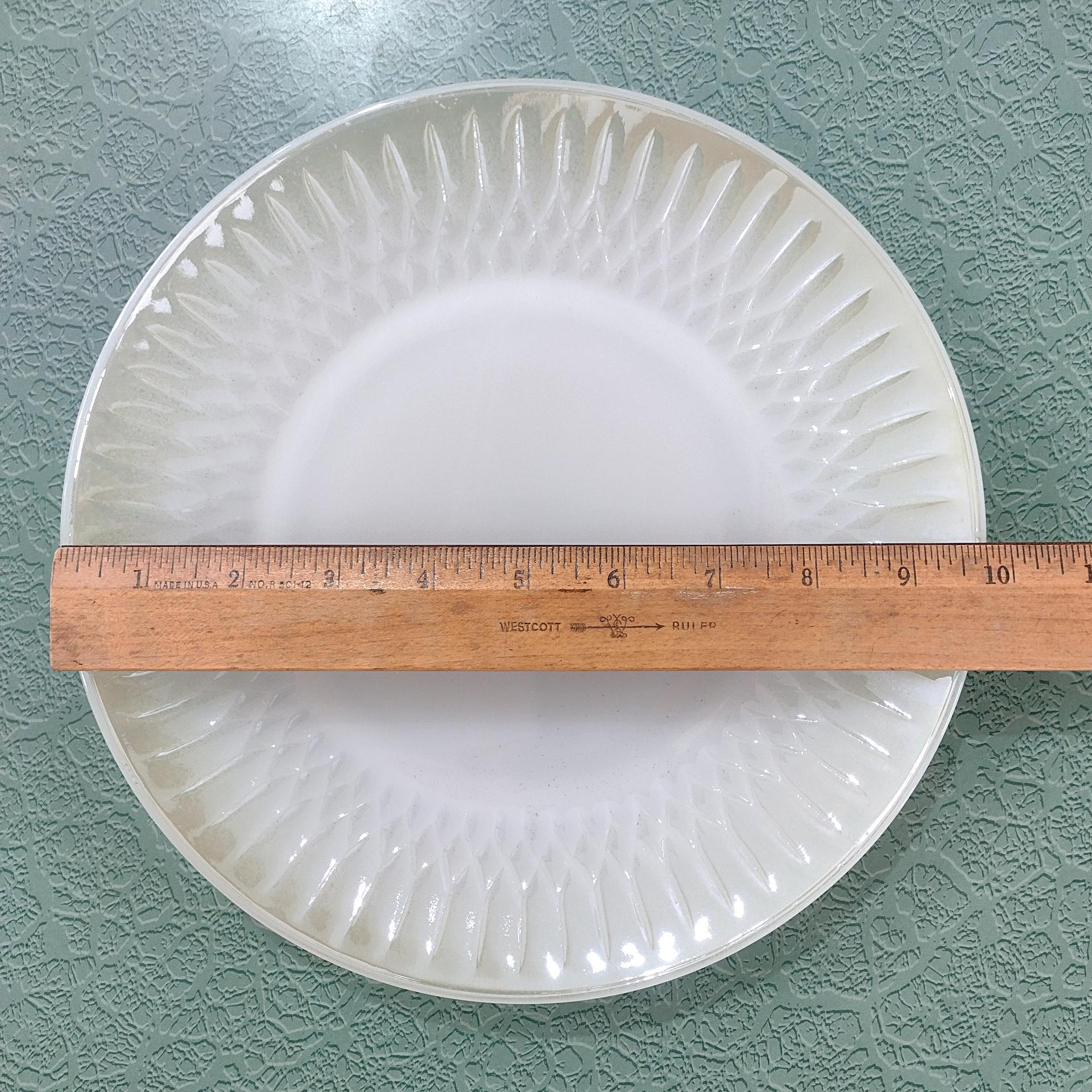 Vintage Federal Glass Moonglow Green Dinner Plates, Set of 4, MCM Iridescent Glass Plates