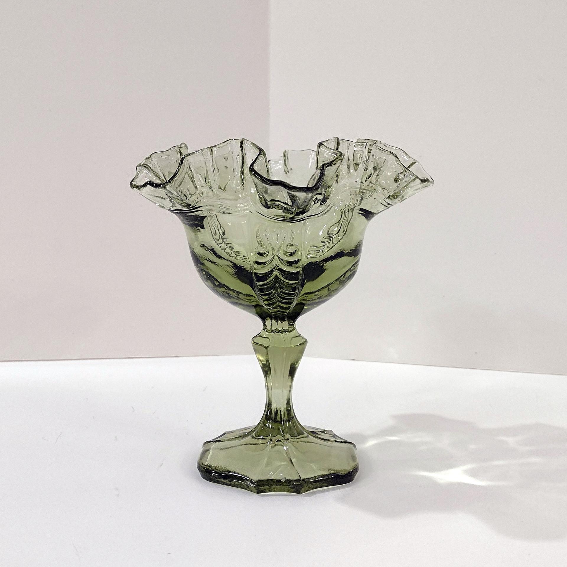 Vintage Fenton Sea Mist Green Empress Ruffled Glass Compote