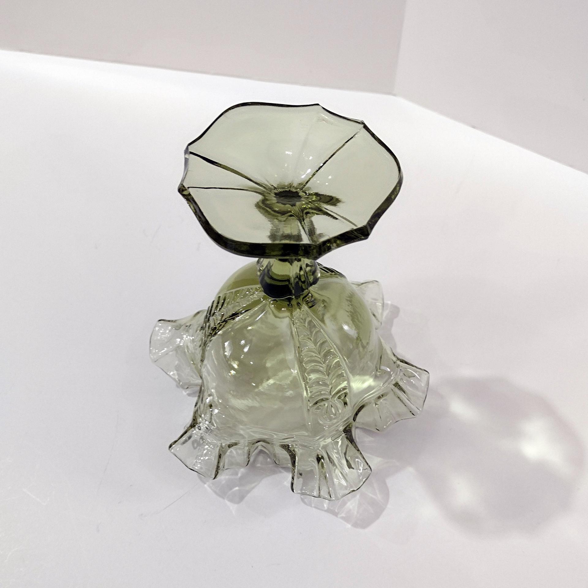 Vintage Fenton Sea Mist Green Empress Ruffled Glass Compote