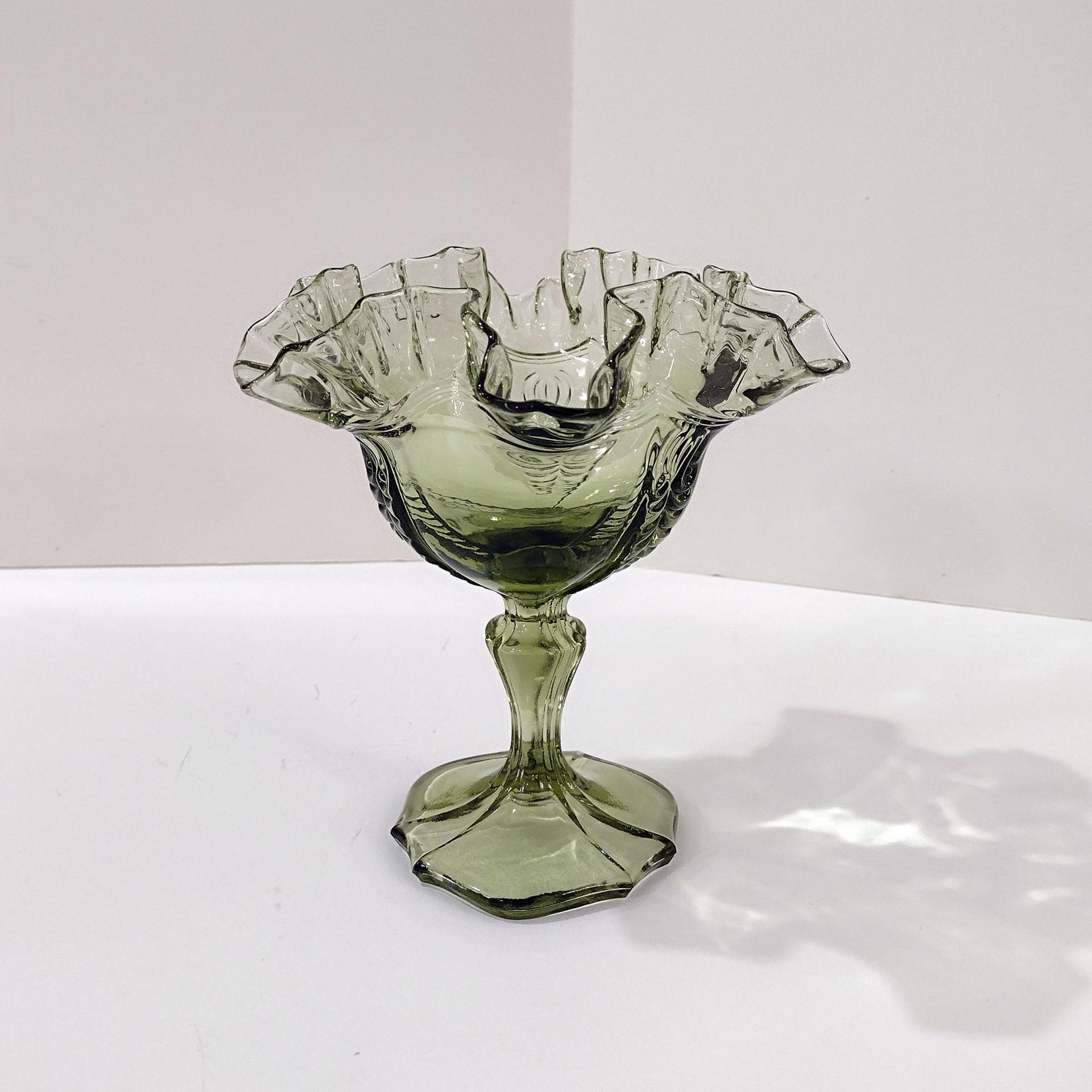 Vintage Fenton Sea Mist Green Empress Ruffled Glass Compote
