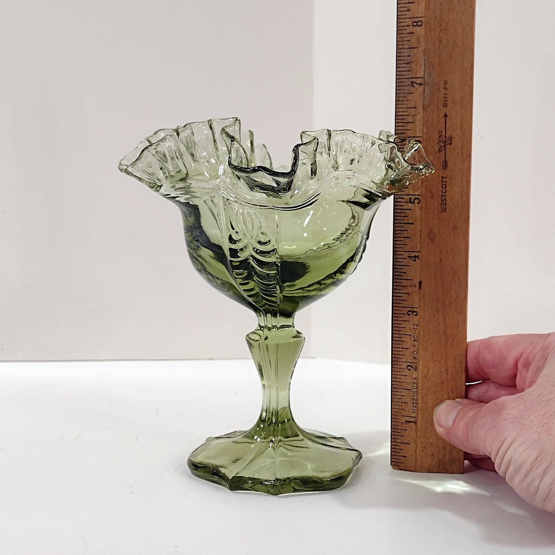 Vintage Fenton Sea Mist Green Empress Ruffled Glass Compote