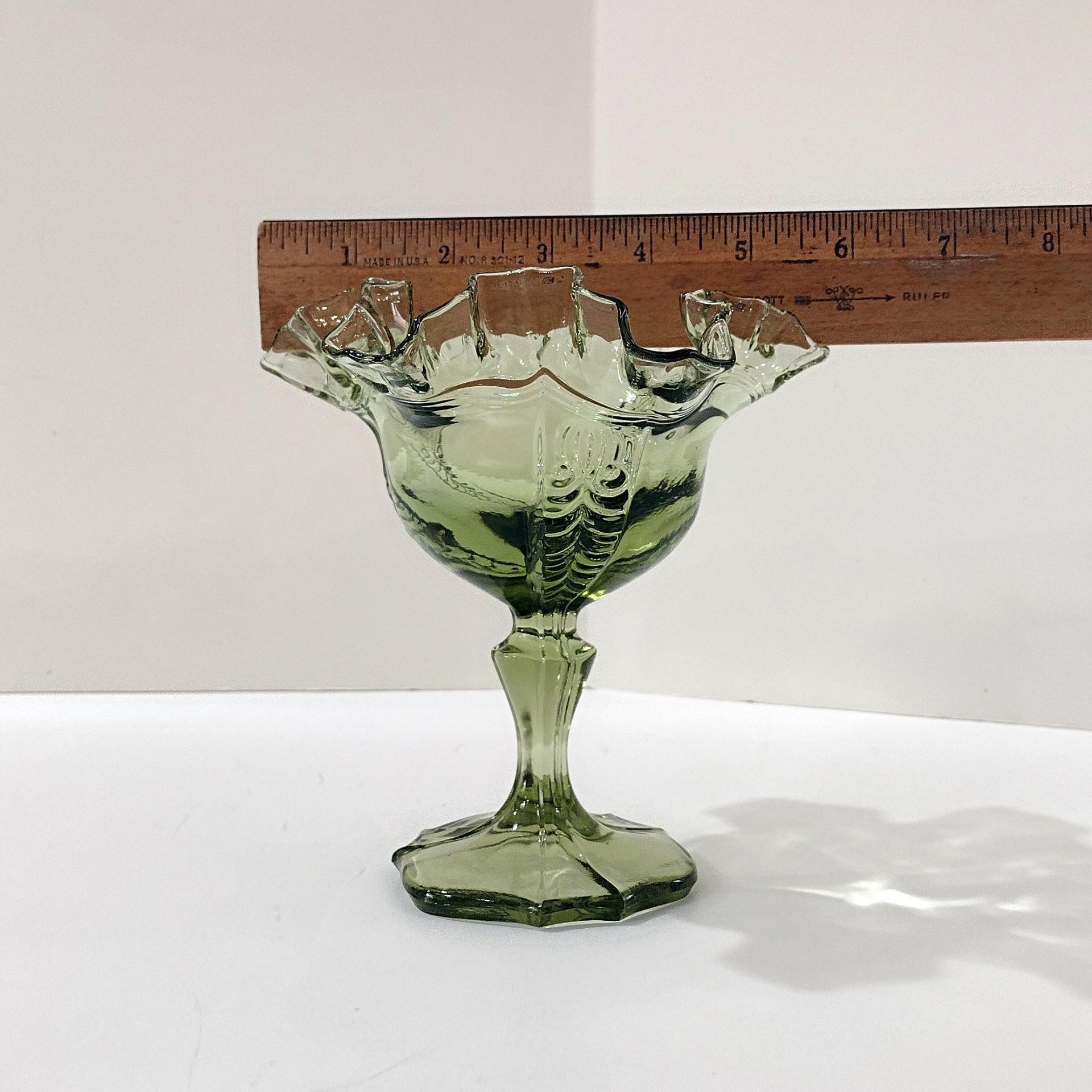 Vintage Fenton Sea Mist Green Empress Ruffled Glass Compote