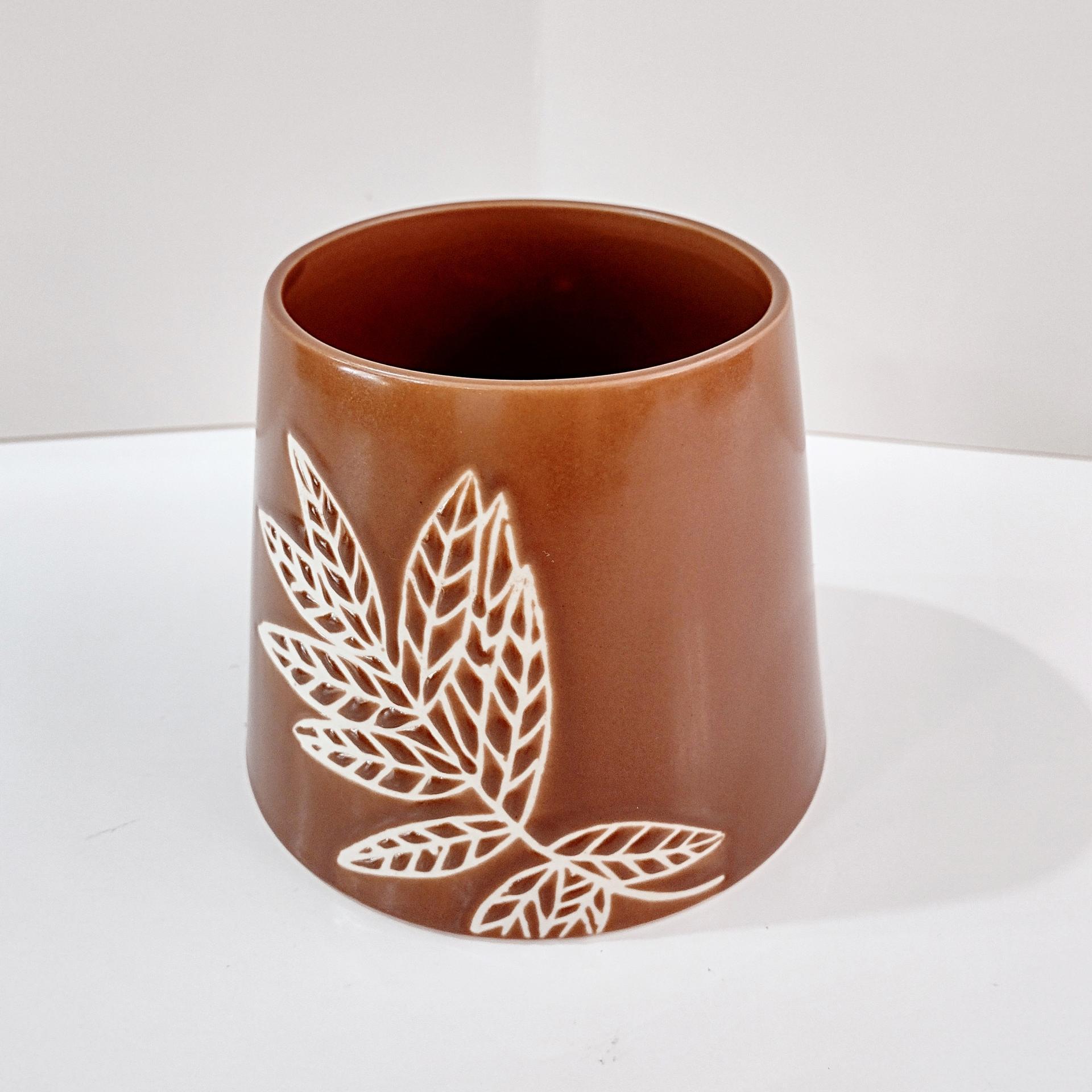 Vintage Fern Leaf Copper Brown Jar Candle Topper Ceramic Shade