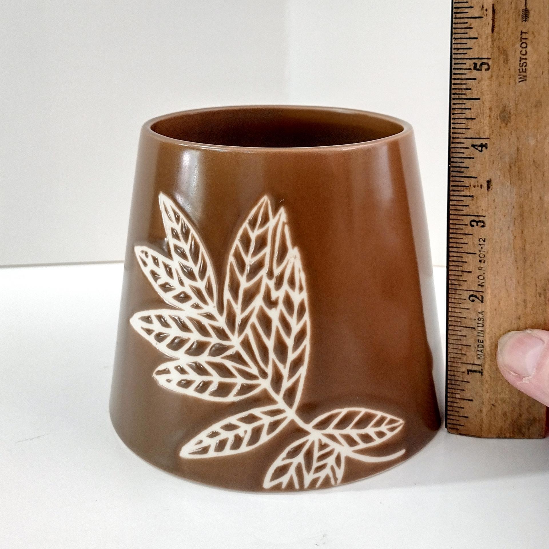 Vintage Fern Leaf Copper Brown Jar Candle Topper Ceramic Shade