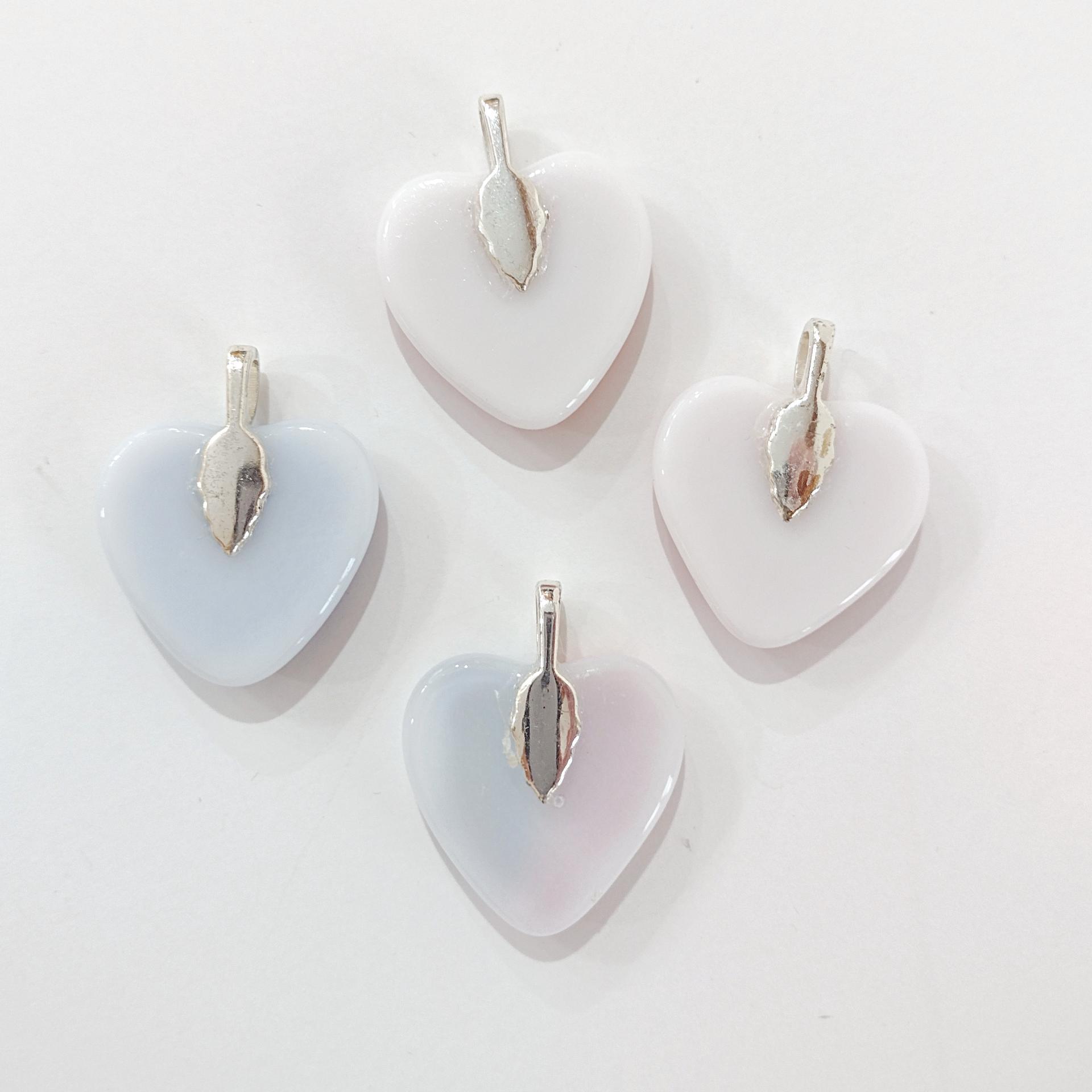 Set of 4 Fused Glass Heart Pendants, Red and Blue Glass Heart Charm Pendants