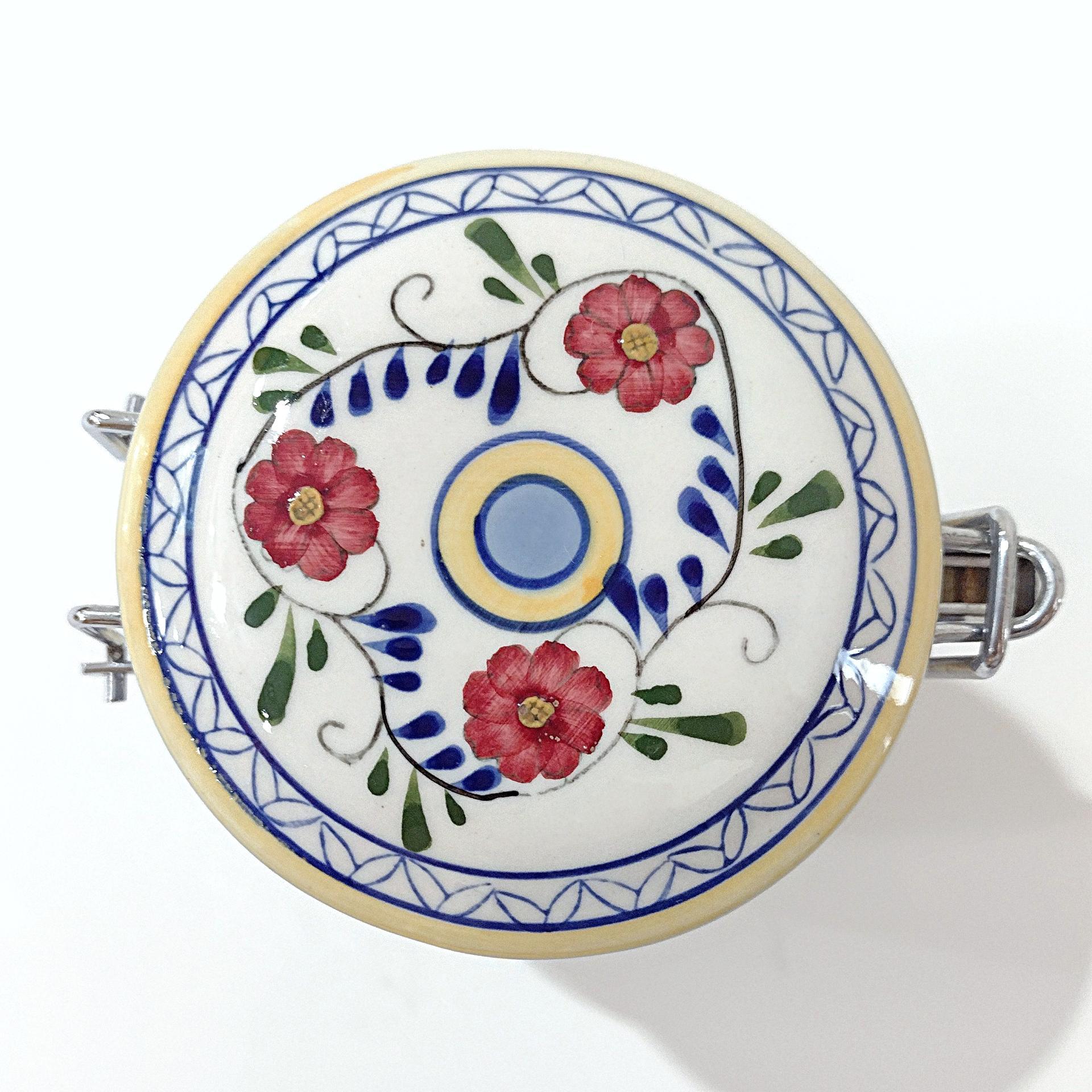 Vintage Floral Ceramic Jar Canister with Metal Wire Clamp Lid
