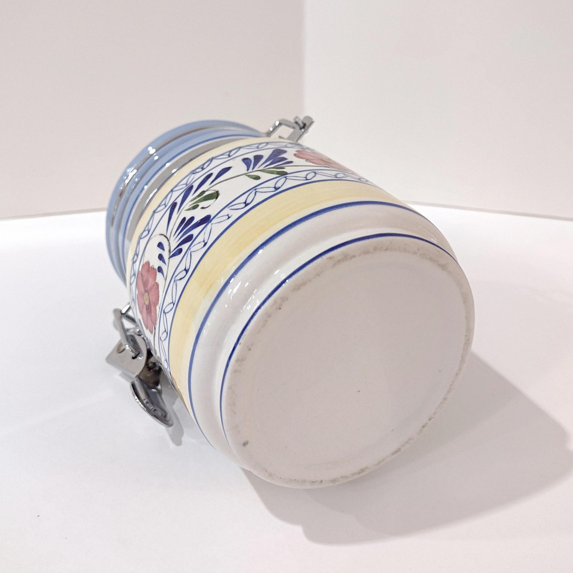 Vintage Floral Ceramic Jar Canister with Metal Wire Clamp Lid