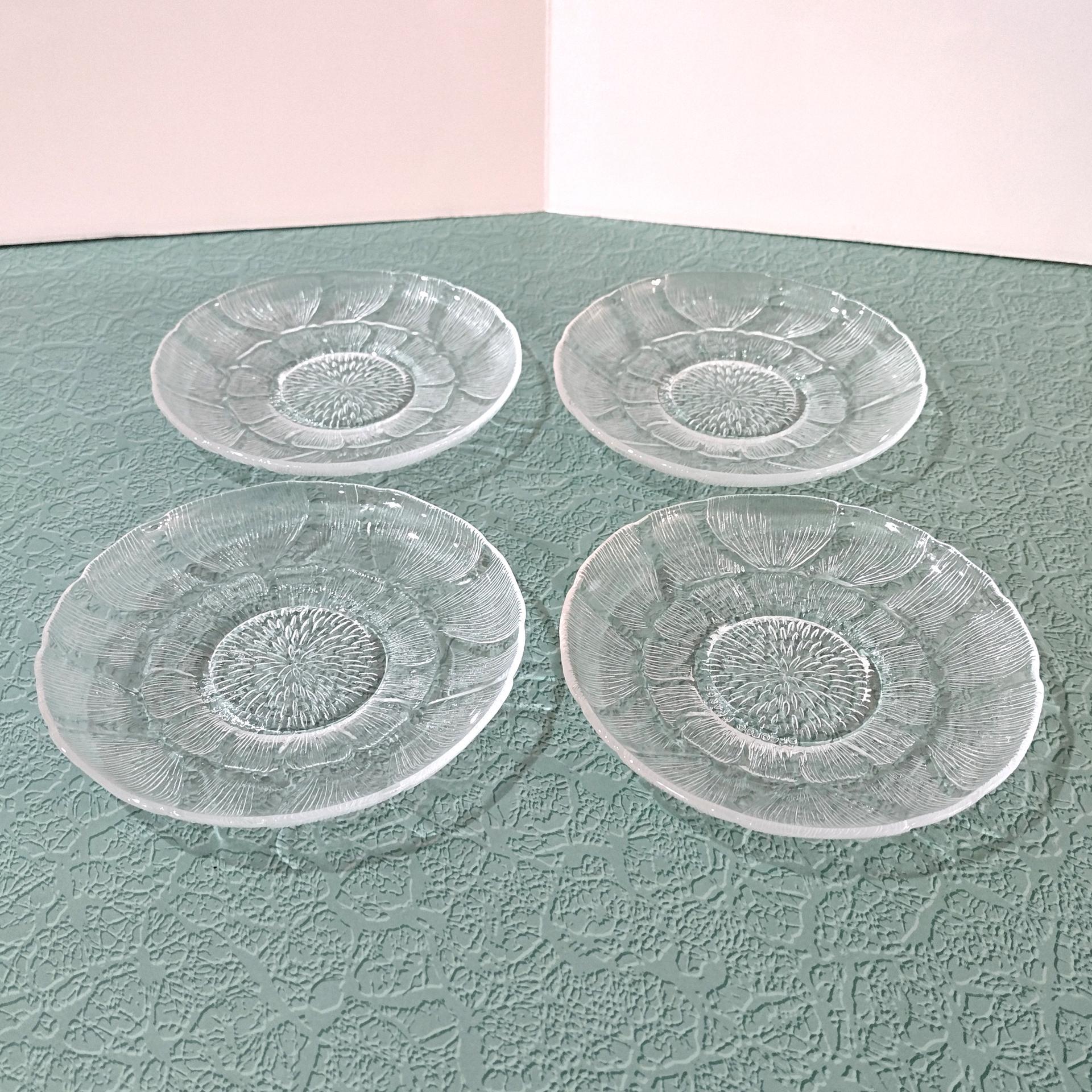 Vintage Arcoroc Fleur Saucers, Set of 4, Floral Tempered Glass
