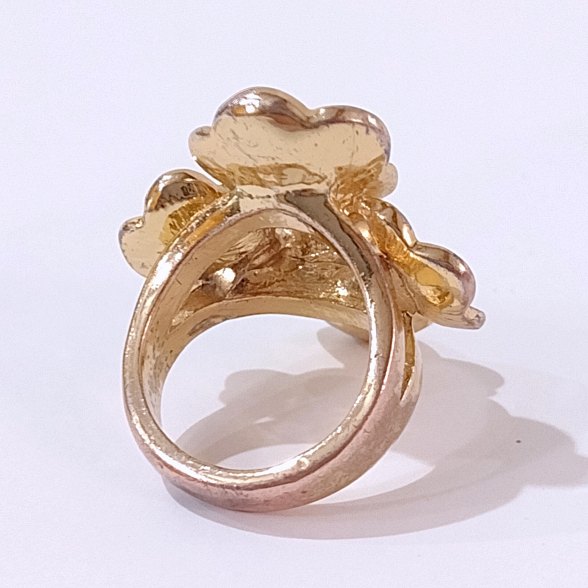 Vintage Copper and Rhinestone Flower Statement Ring, Size 7