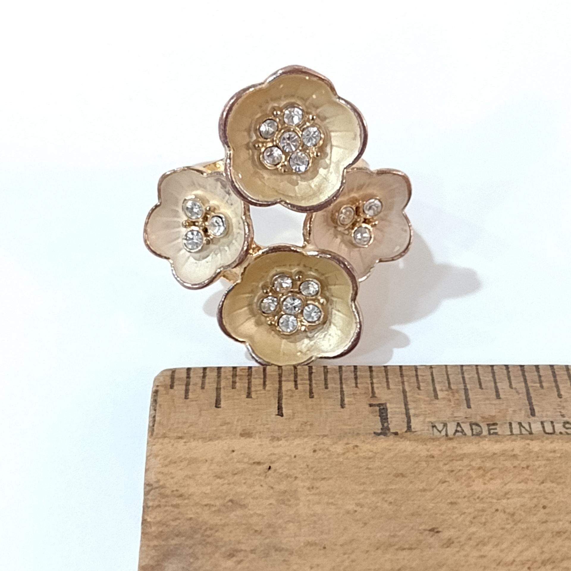 Vintage Copper and Rhinestone Flower Statement Ring, Size 7