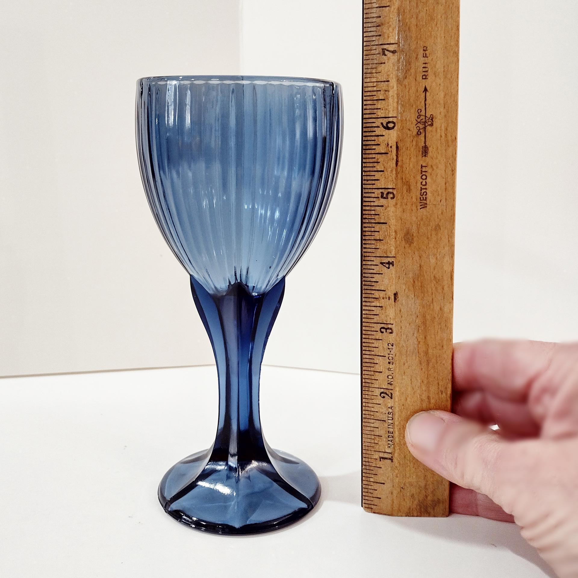 Vintage Fostoria Monet Dark Blue Wine Glasses, Set of Two