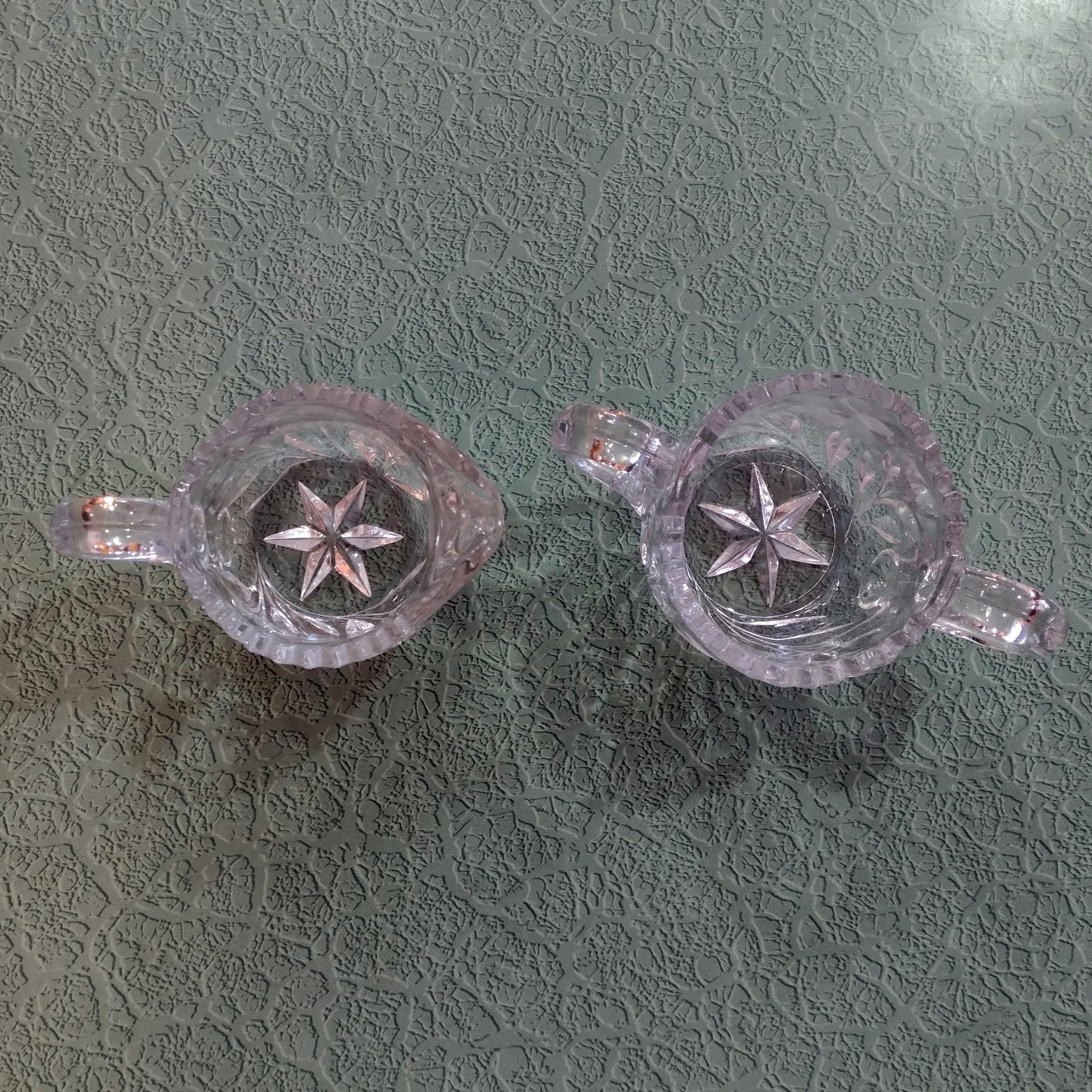 Vintage EAPG Etched Floral Design Open Sugar Bowl And Creamer Set