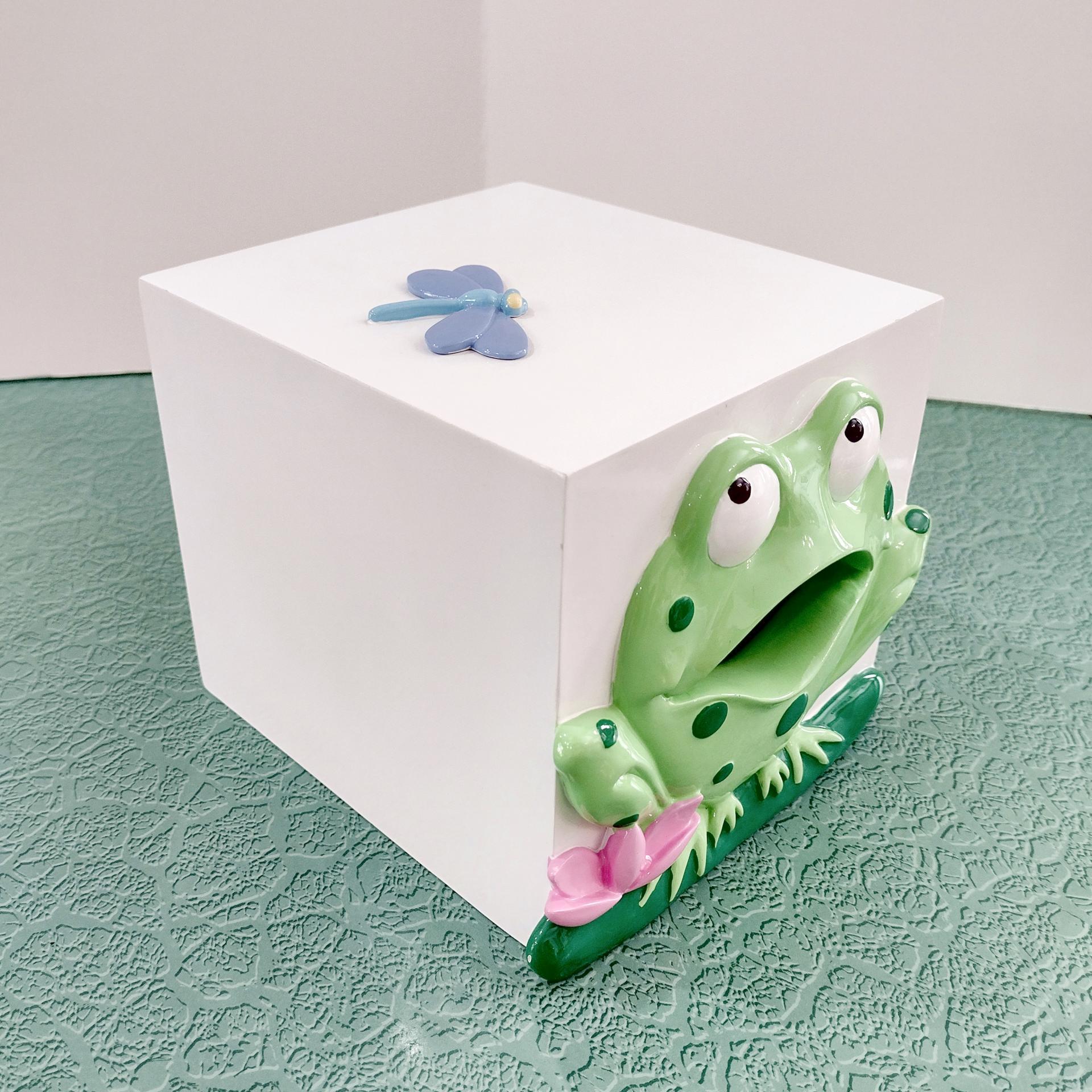 Vintage Green Frog Tissue Box Holder Dispenser, Spring Kleenex Box Cover