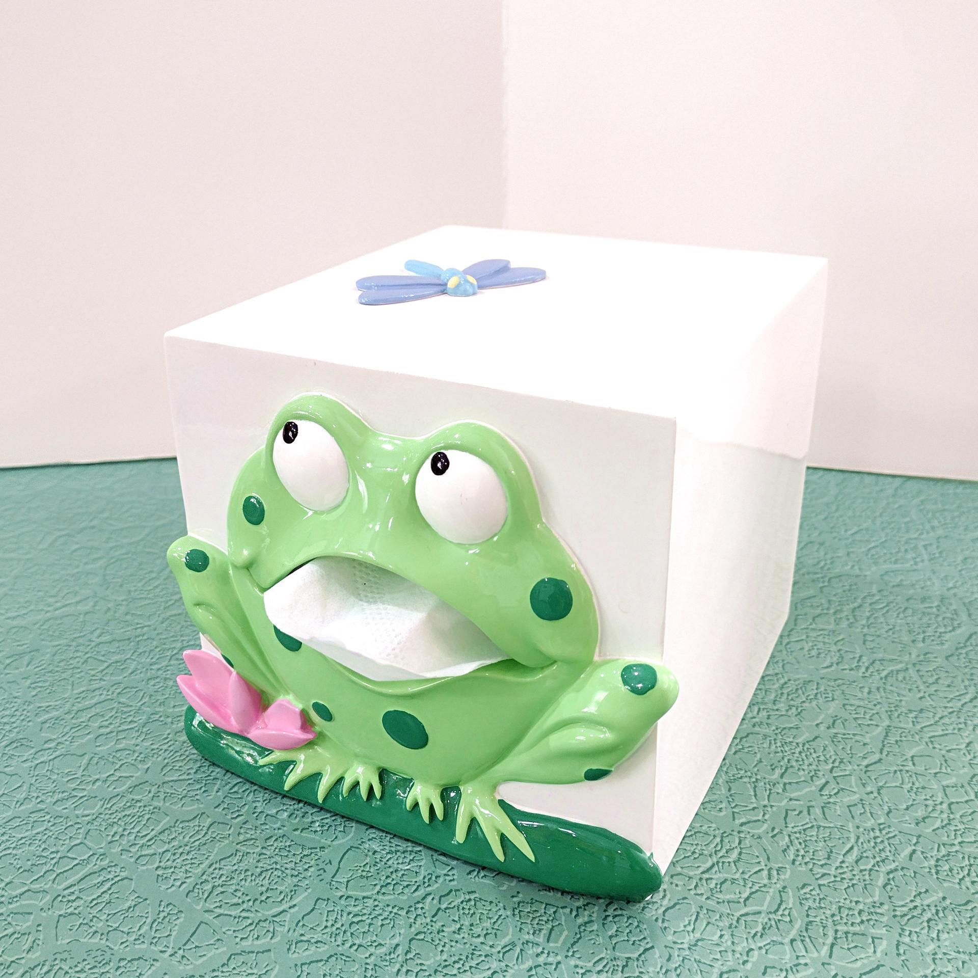 Vintage Green Frog Tissue Box Holder Dispenser, Spring Kleenex Box Cover
