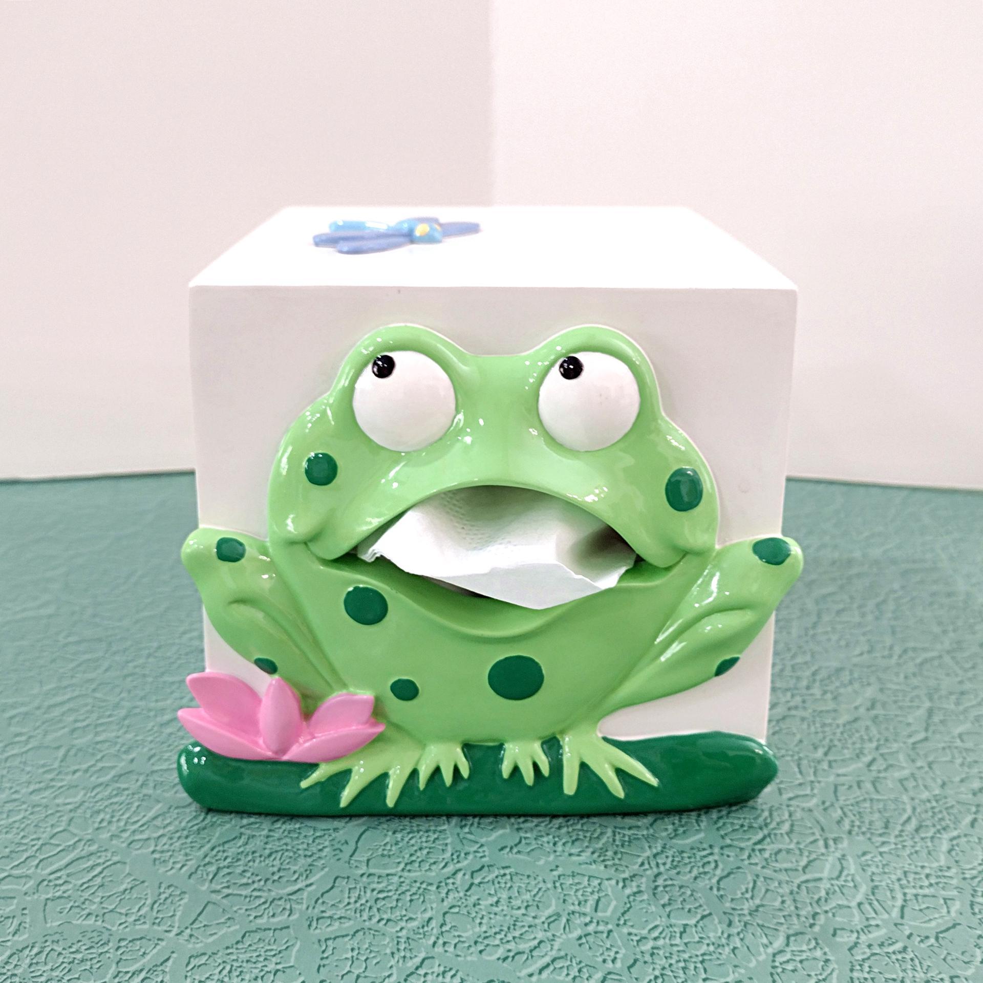 Vintage Green Frog Tissue Box Holder Dispenser, Spring Kleenex Box Cover