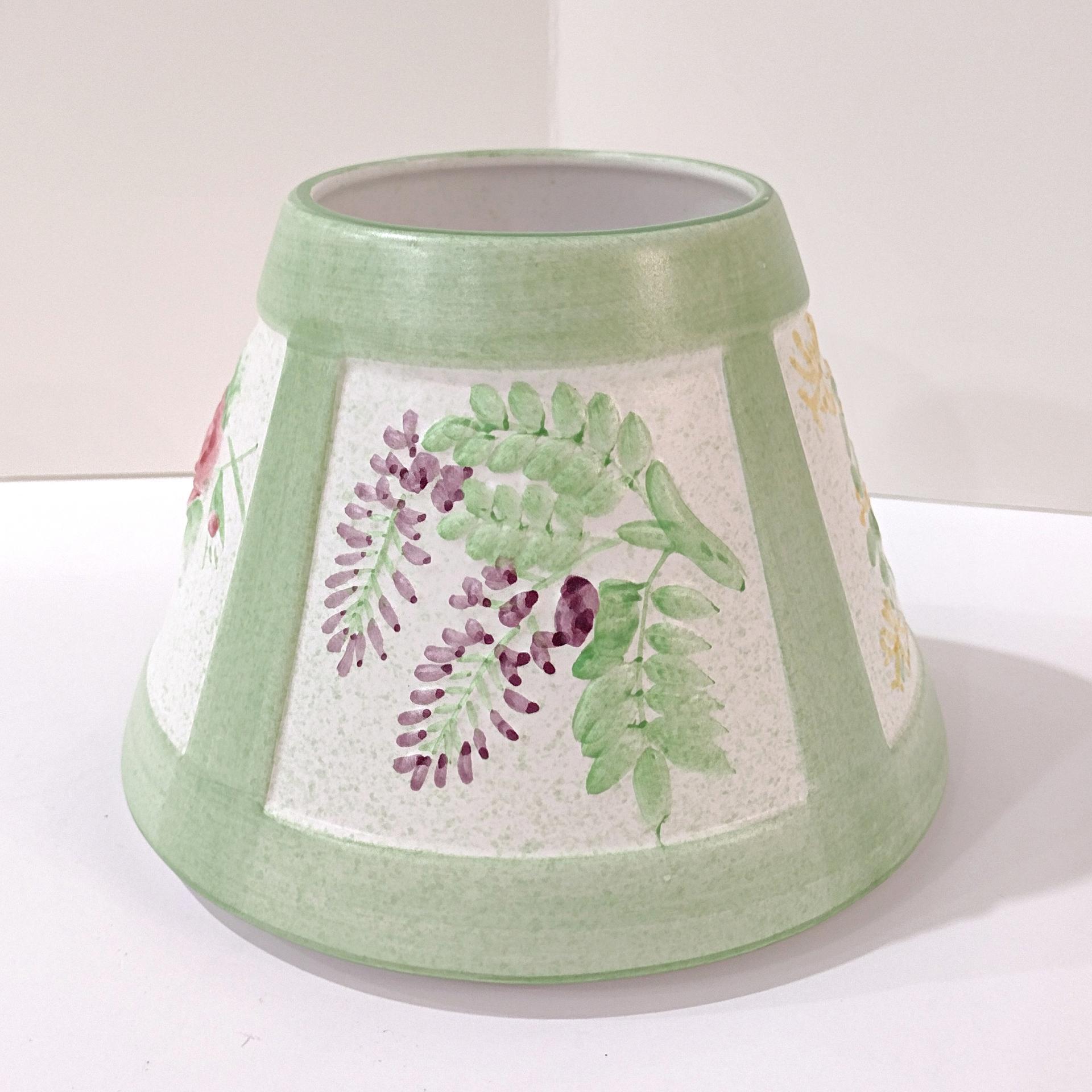 Vintage Large Floral Motif Ceramic Jar Candle Shade Topper, Country Cottage Candle Accessory