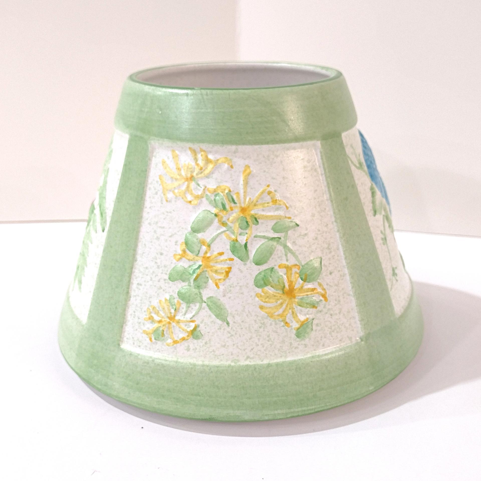 Vintage Large Floral Motif Ceramic Jar Candle Shade Topper, Country Cottage Candle Accessory