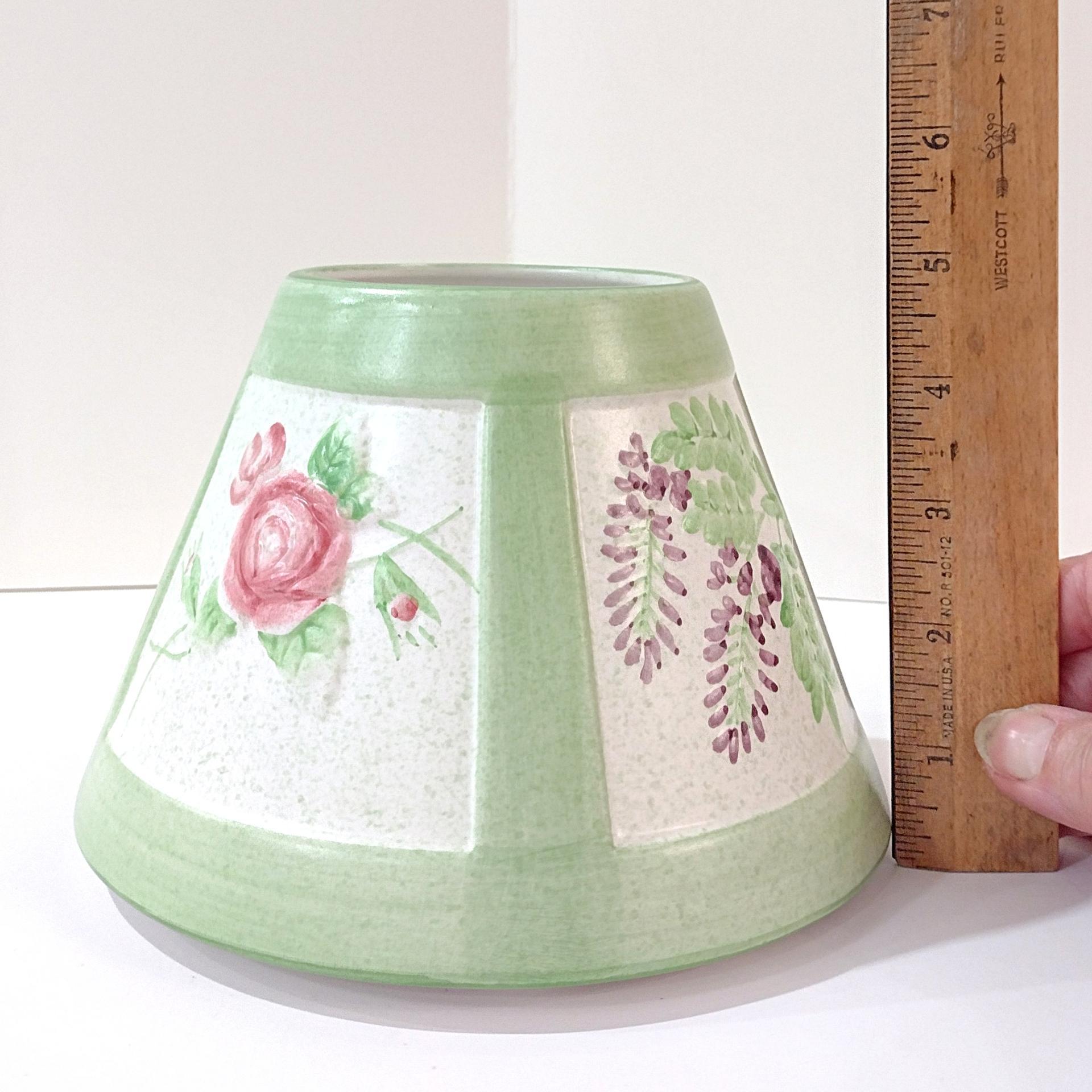 Vintage Large Floral Motif Ceramic Jar Candle Shade Topper, Country Cottage Candle Accessory