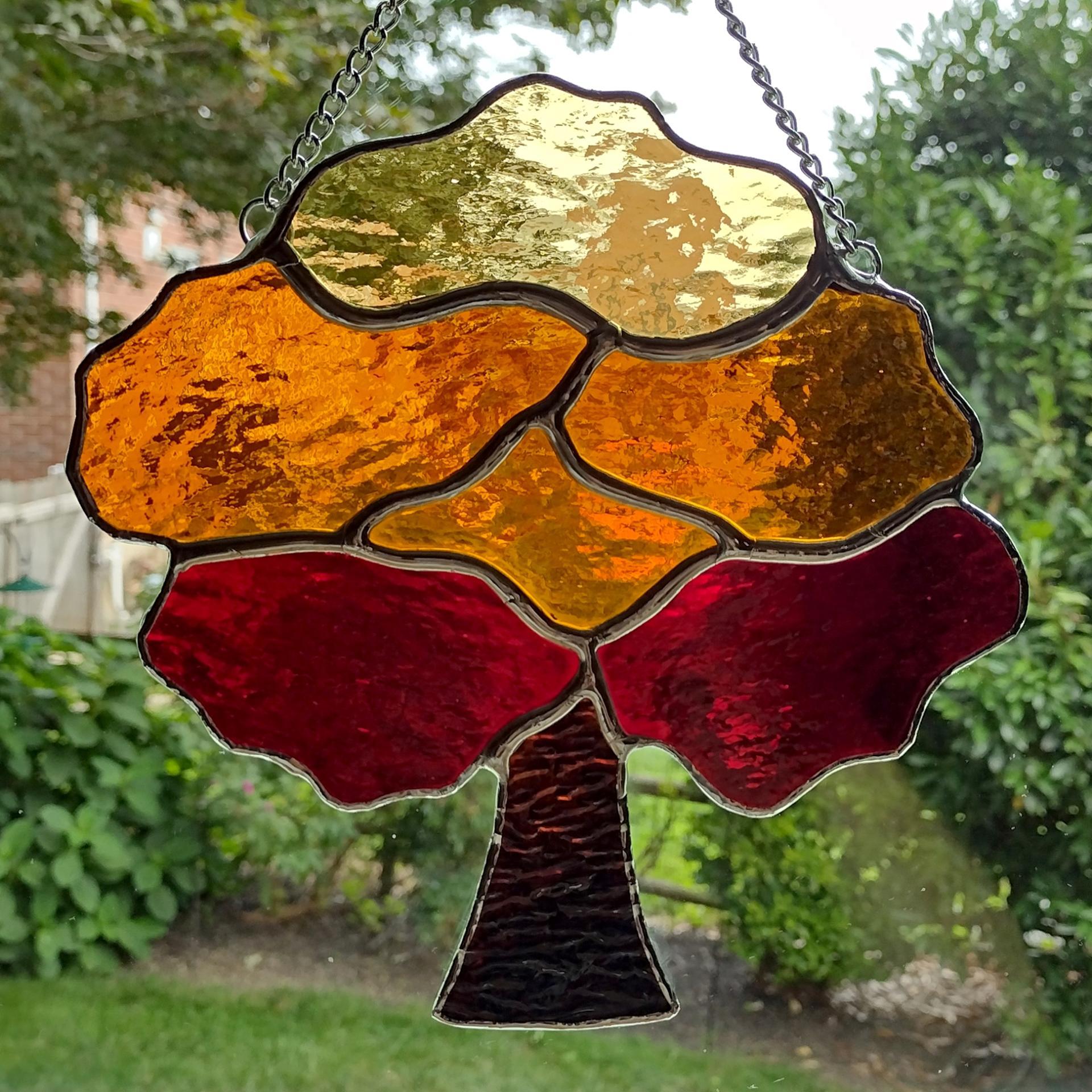 Stained Glass Fall Tree Suncatcher, Autumn Tree Window Decoration, Halloween Fall Decor
