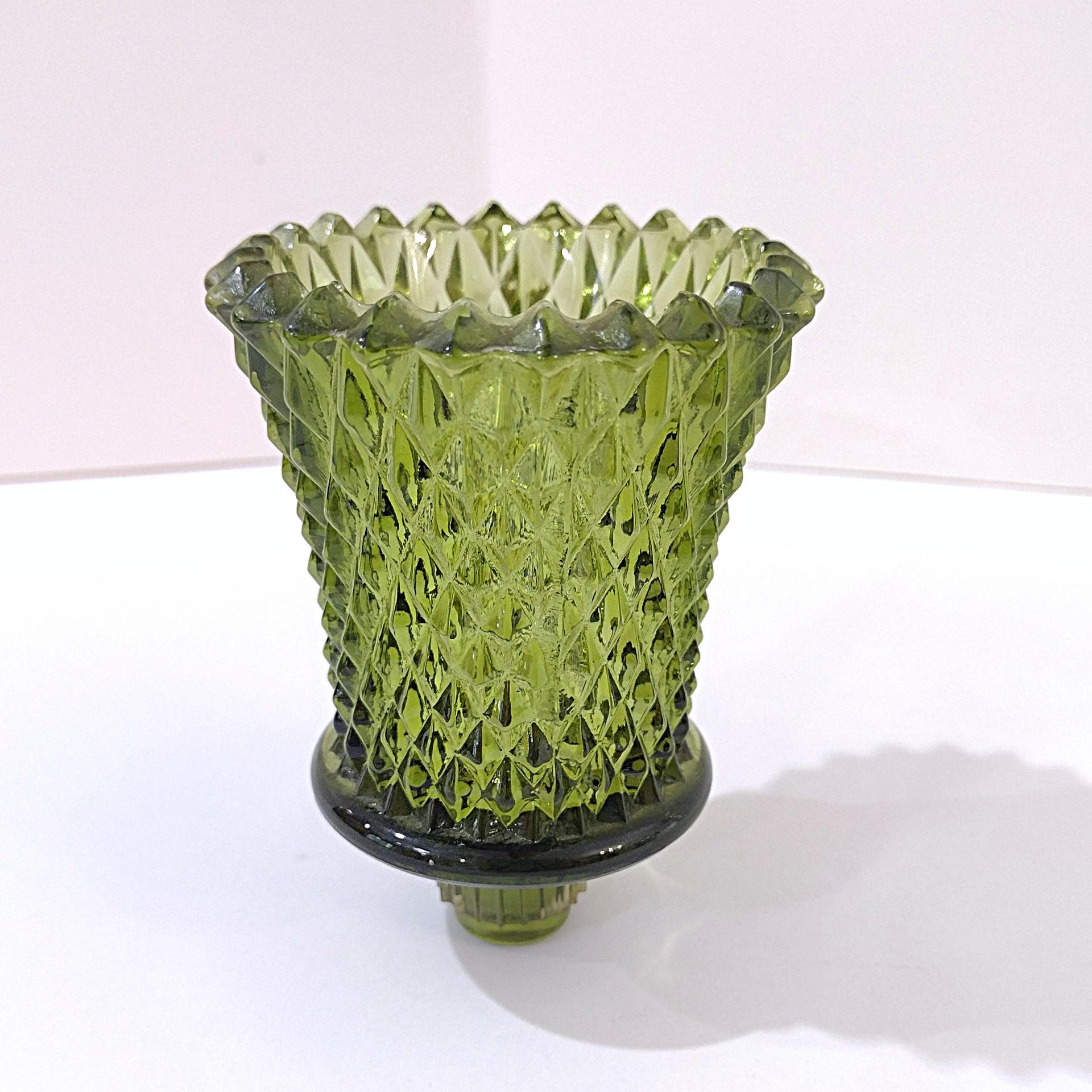 Vintage Homeco Green Diamond Cut Votive Cup Sconce Candle Holder, Home Interiors Glass Pegged Votive Cup