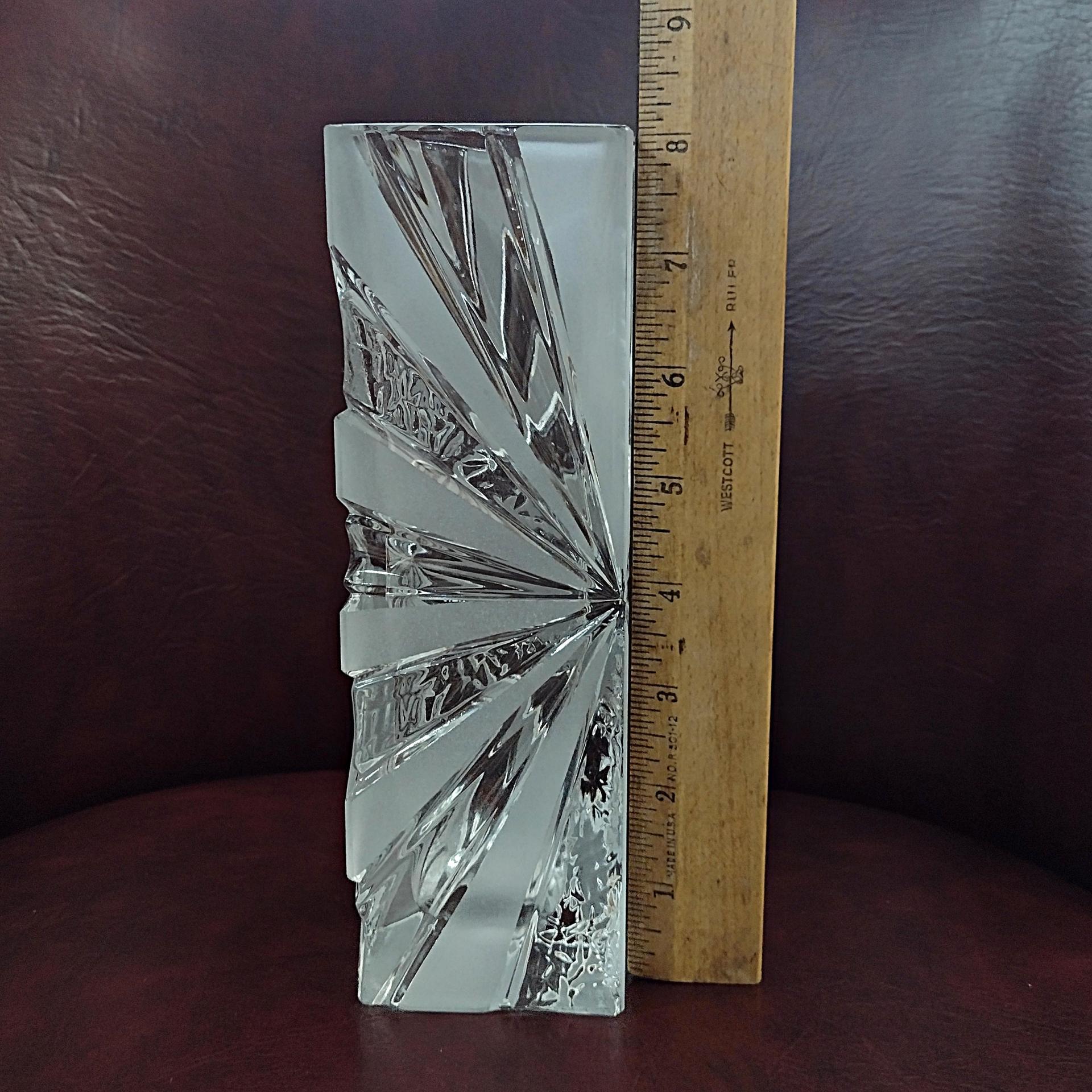 Vintage German Lead Crystal Frosted Sunburst Rectangular Flower Bud Vase